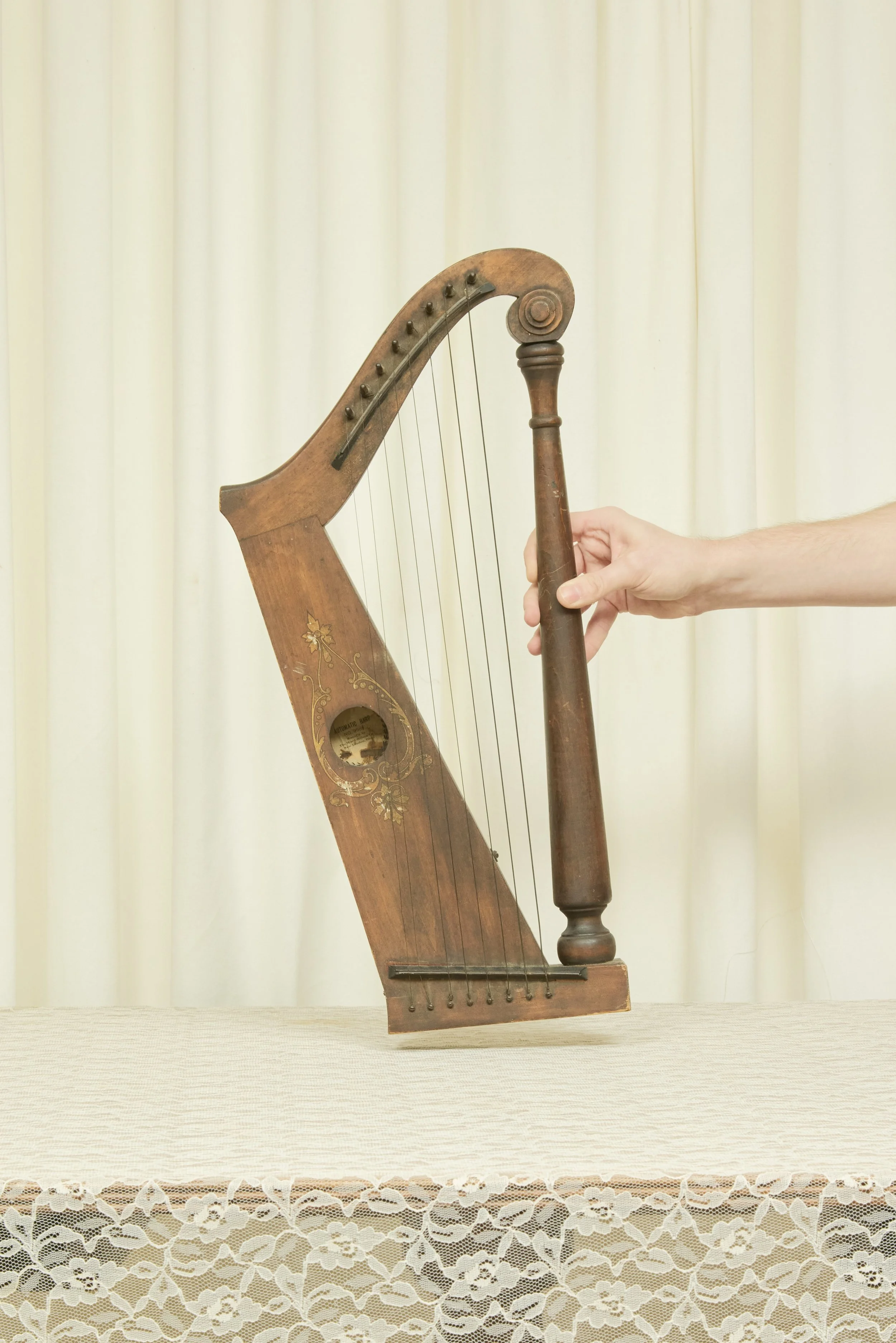 Vintage Folk Art Harp Decor