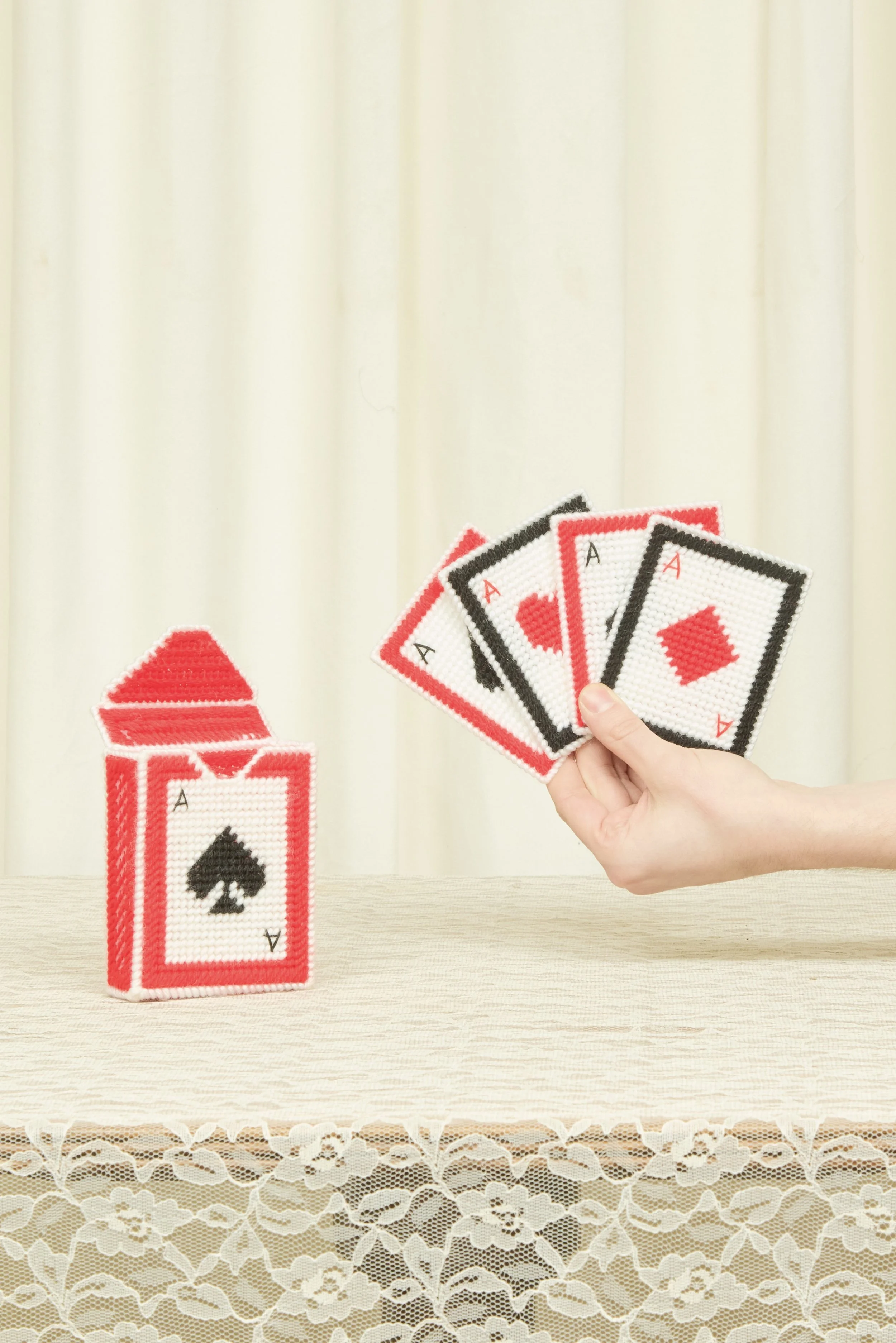 Vintage Needlepoint Playing Cards Coaster Set