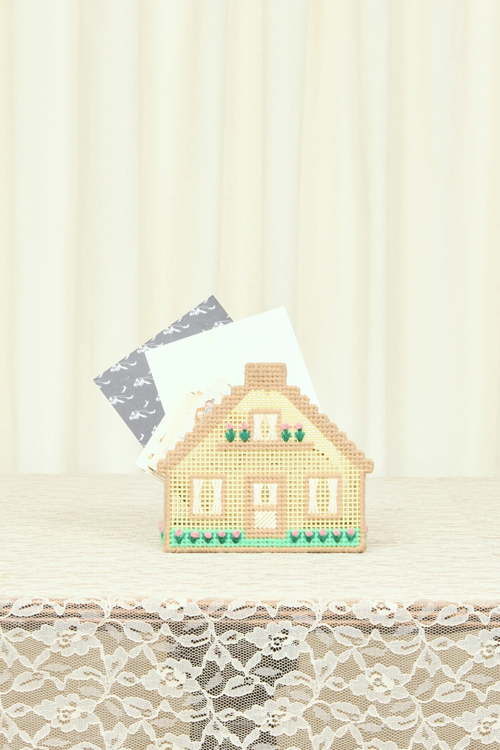 Vintage Needlepoint Cottage Letter/Napkin Holder