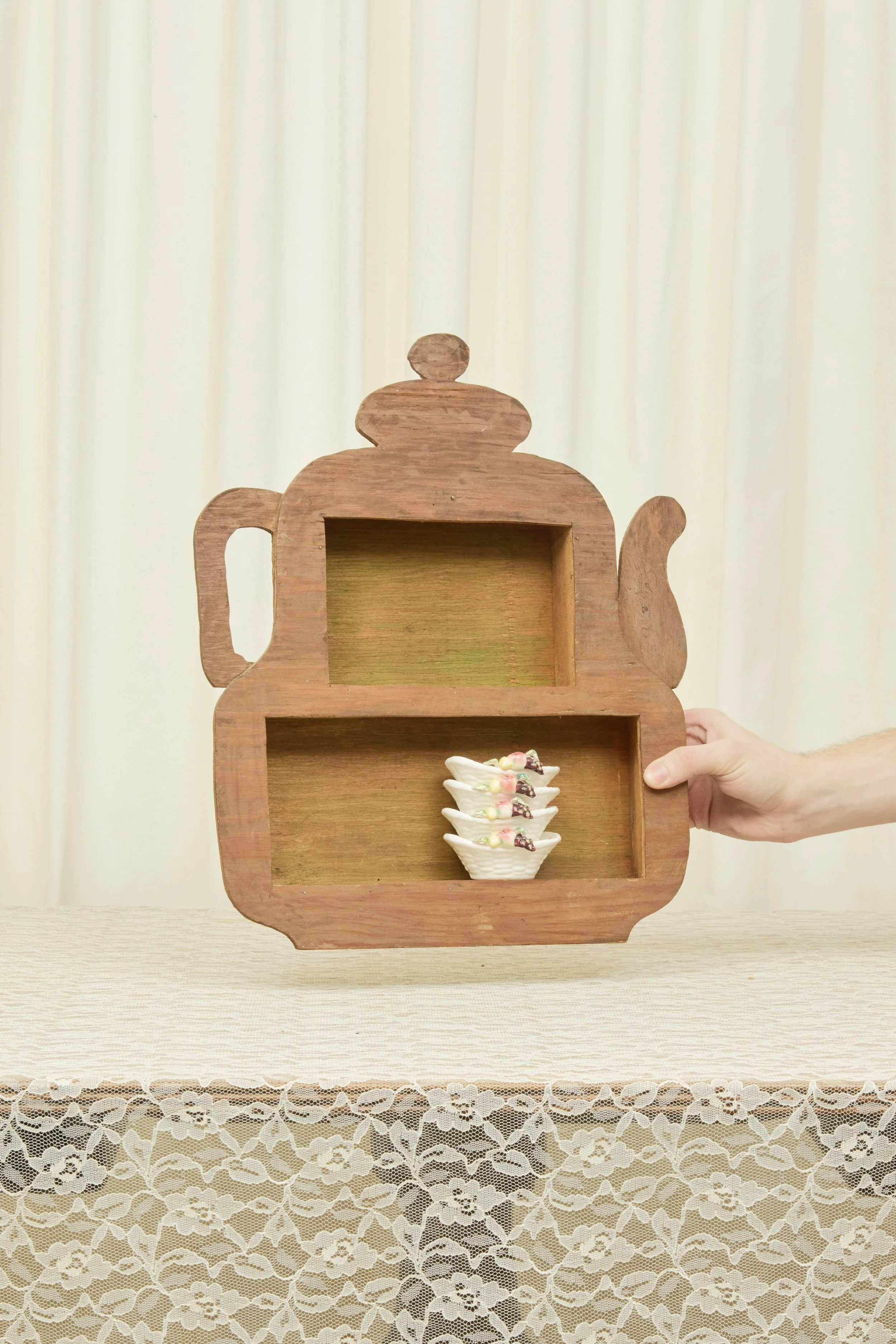 Vintage Wooden Teapot Wall Shelf