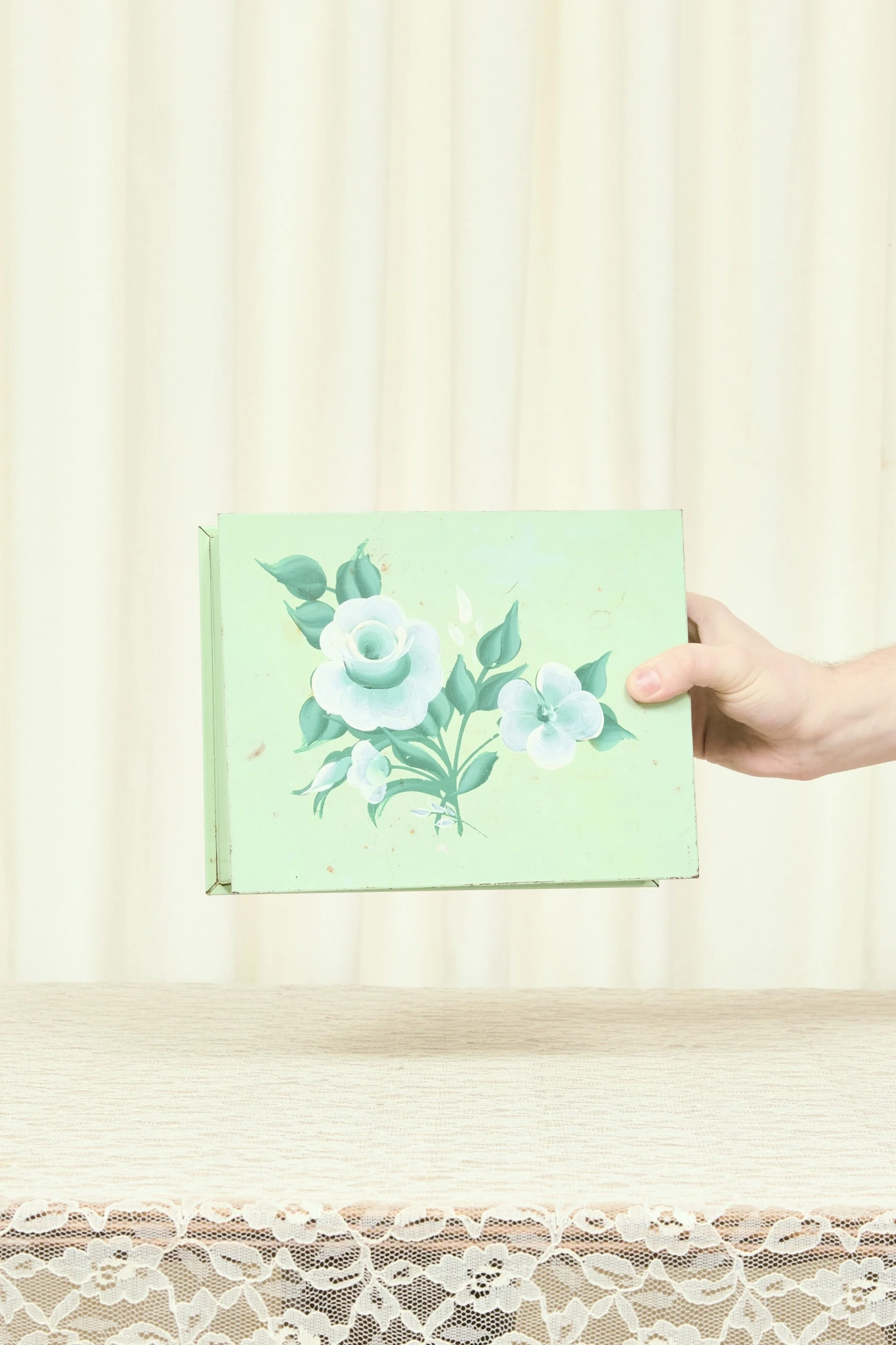Vintage Floral Painted Trinket Box
