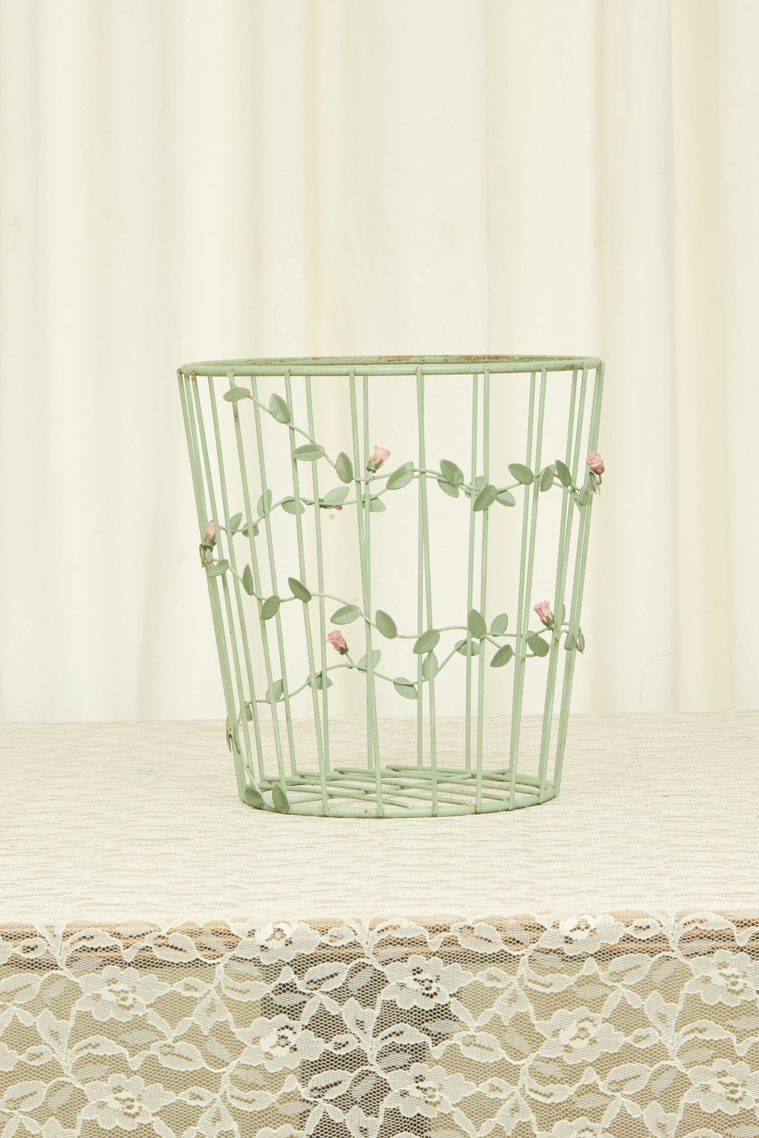 Vintage Metal Rose Waste Basket