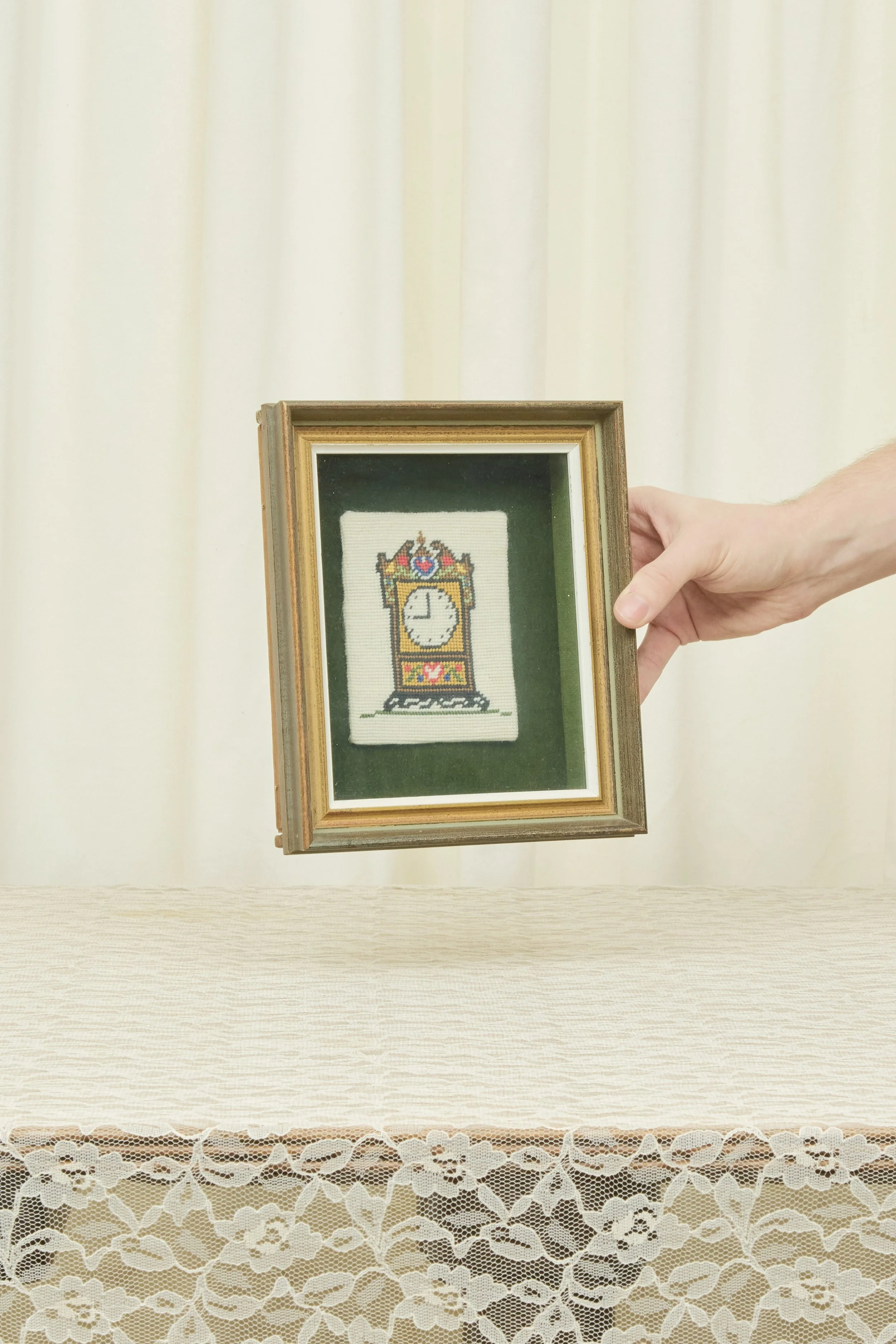 Vintage Clock Shadowbox Needlepoint