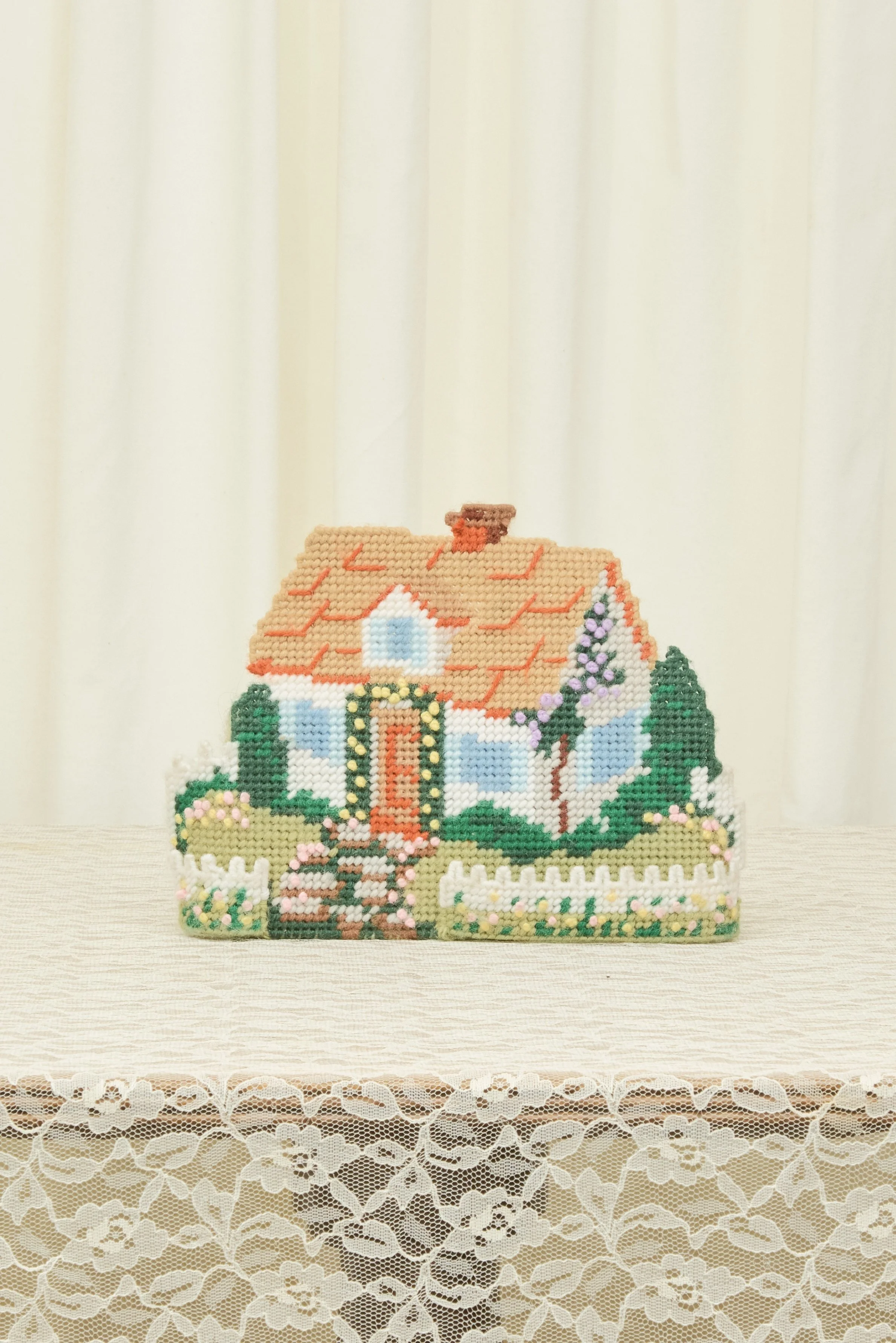 Vintage Needlepoint House Object/Doorstop