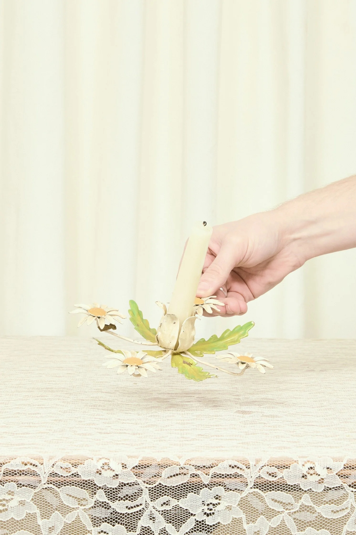 Vintage Metal Daisy Candle Holder