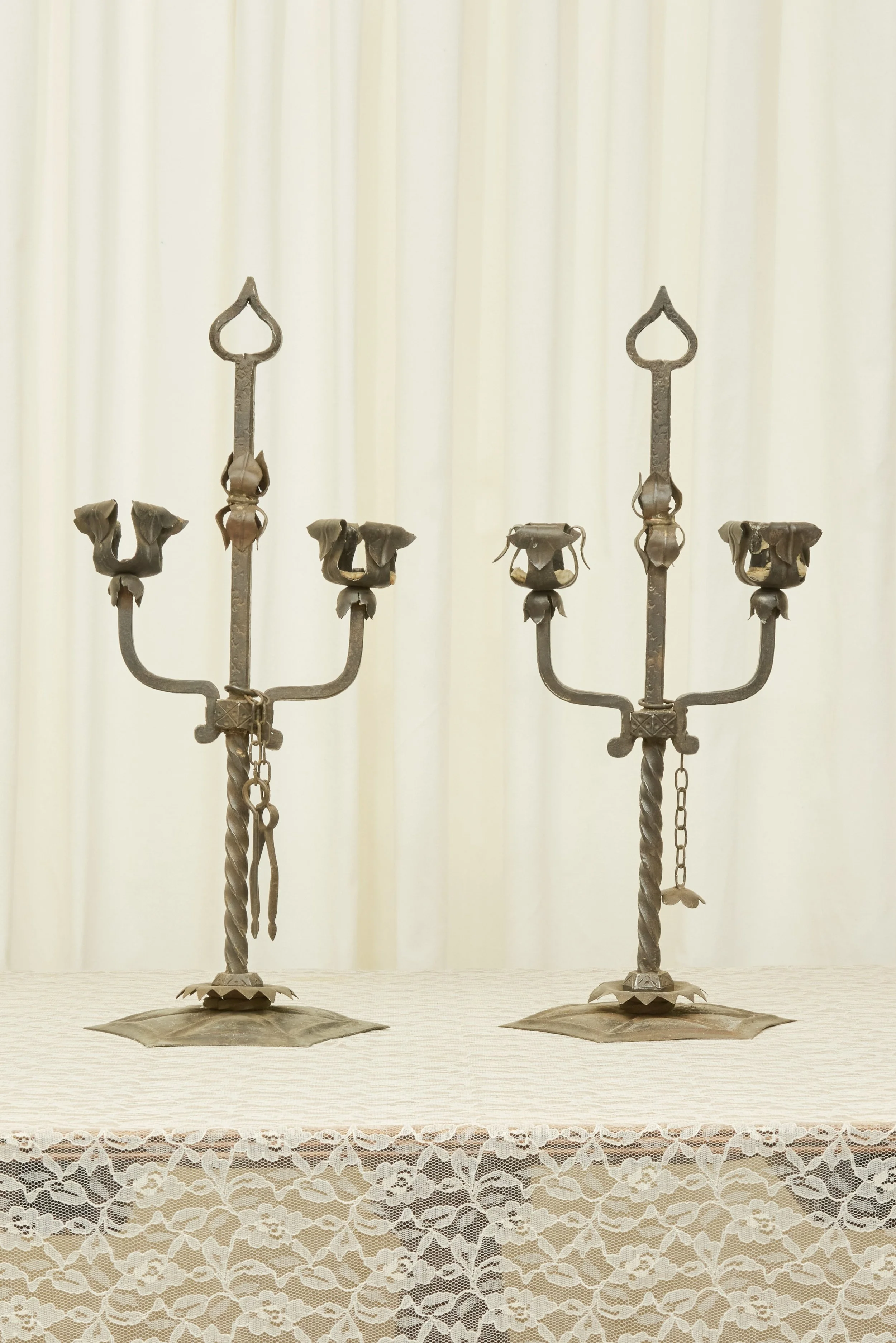 Antique Forged Iron Candelabra Set/2