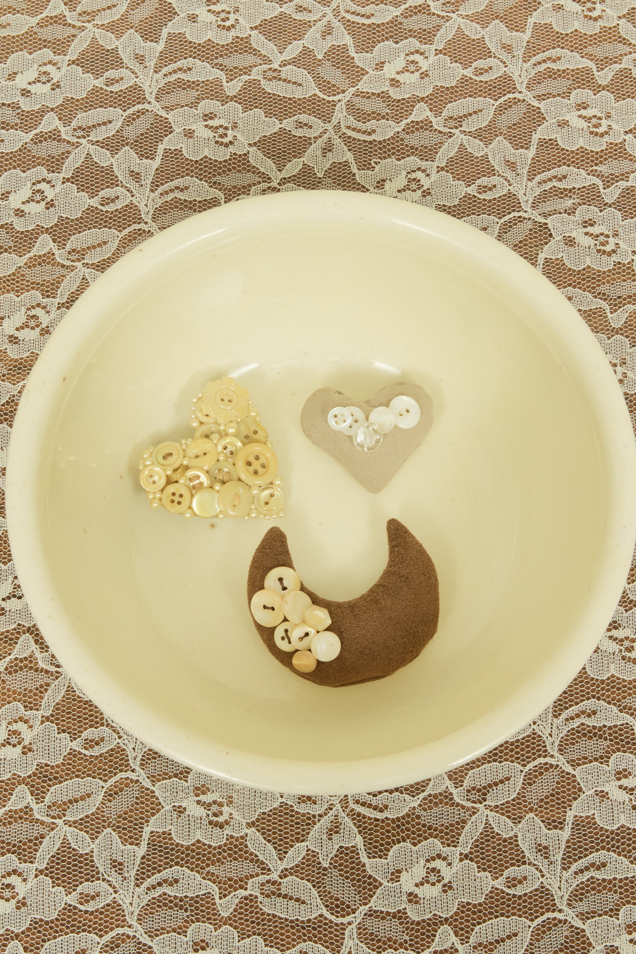 Vintage Moon & Heart Button Brooch Set/3