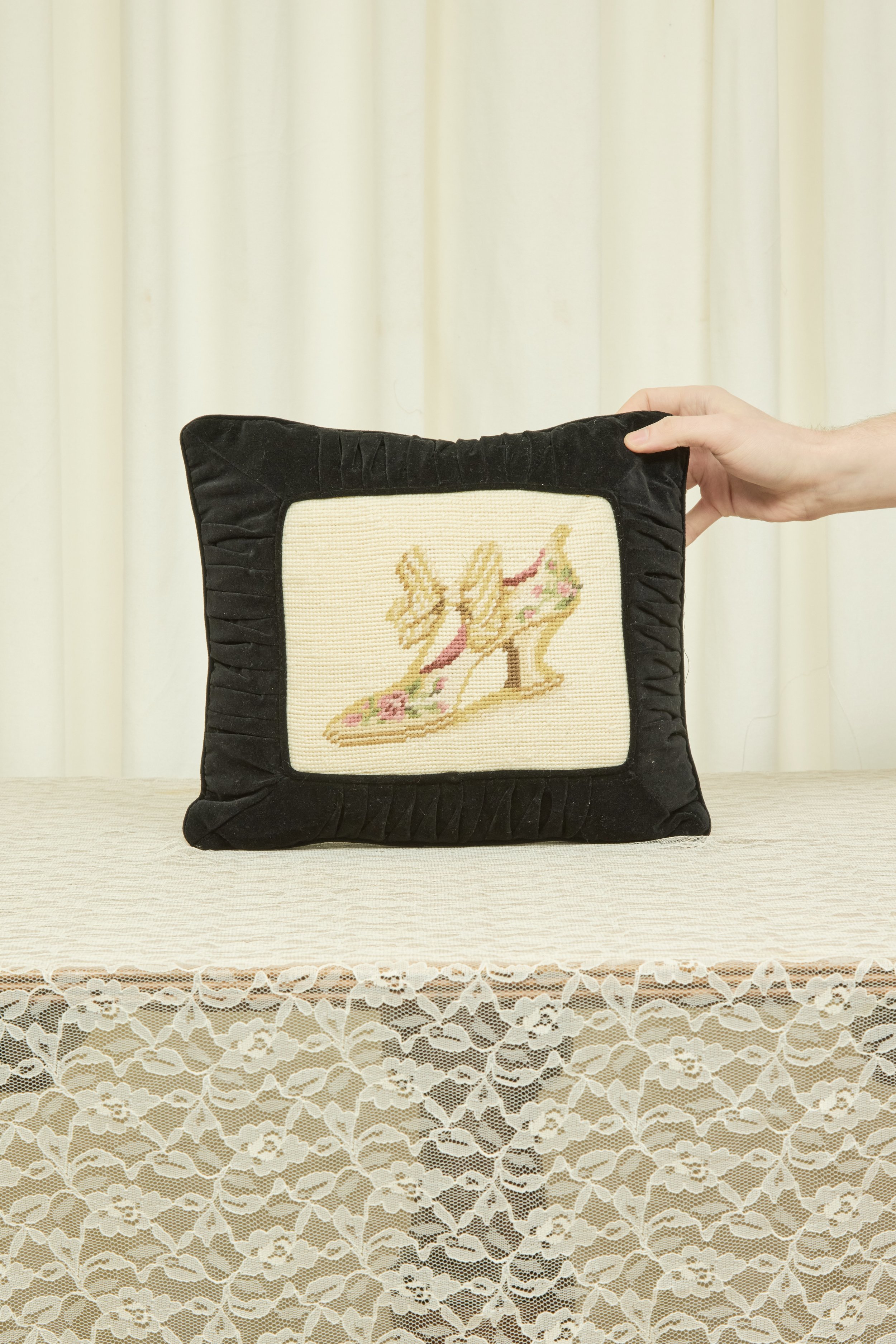 Vintage Victorian Shoe Needlepoint Pillow