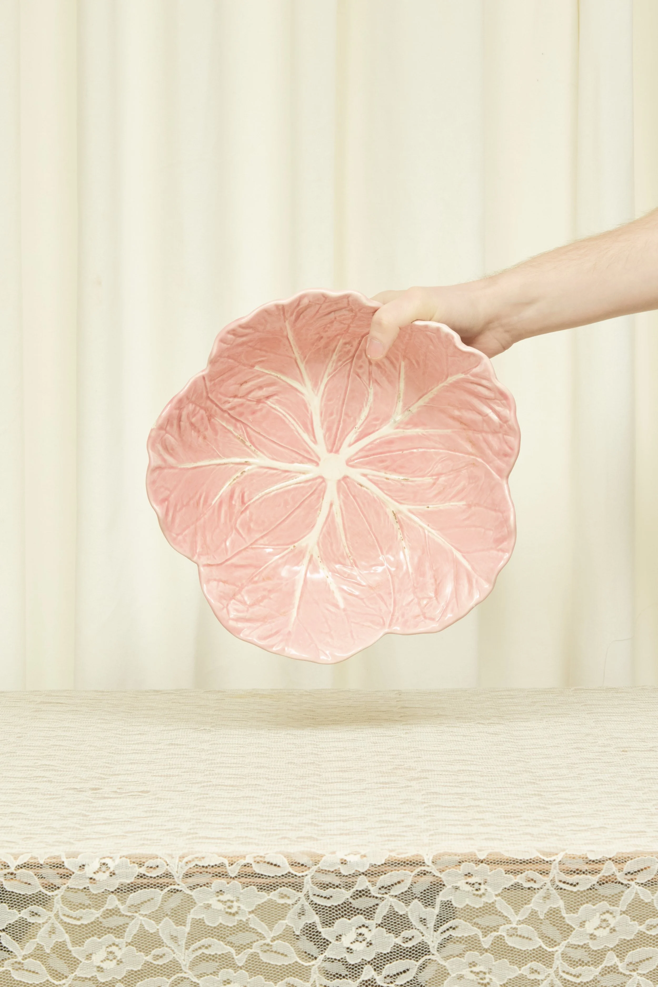Vintage Majolica Cabbage Leaf Serving Bowl