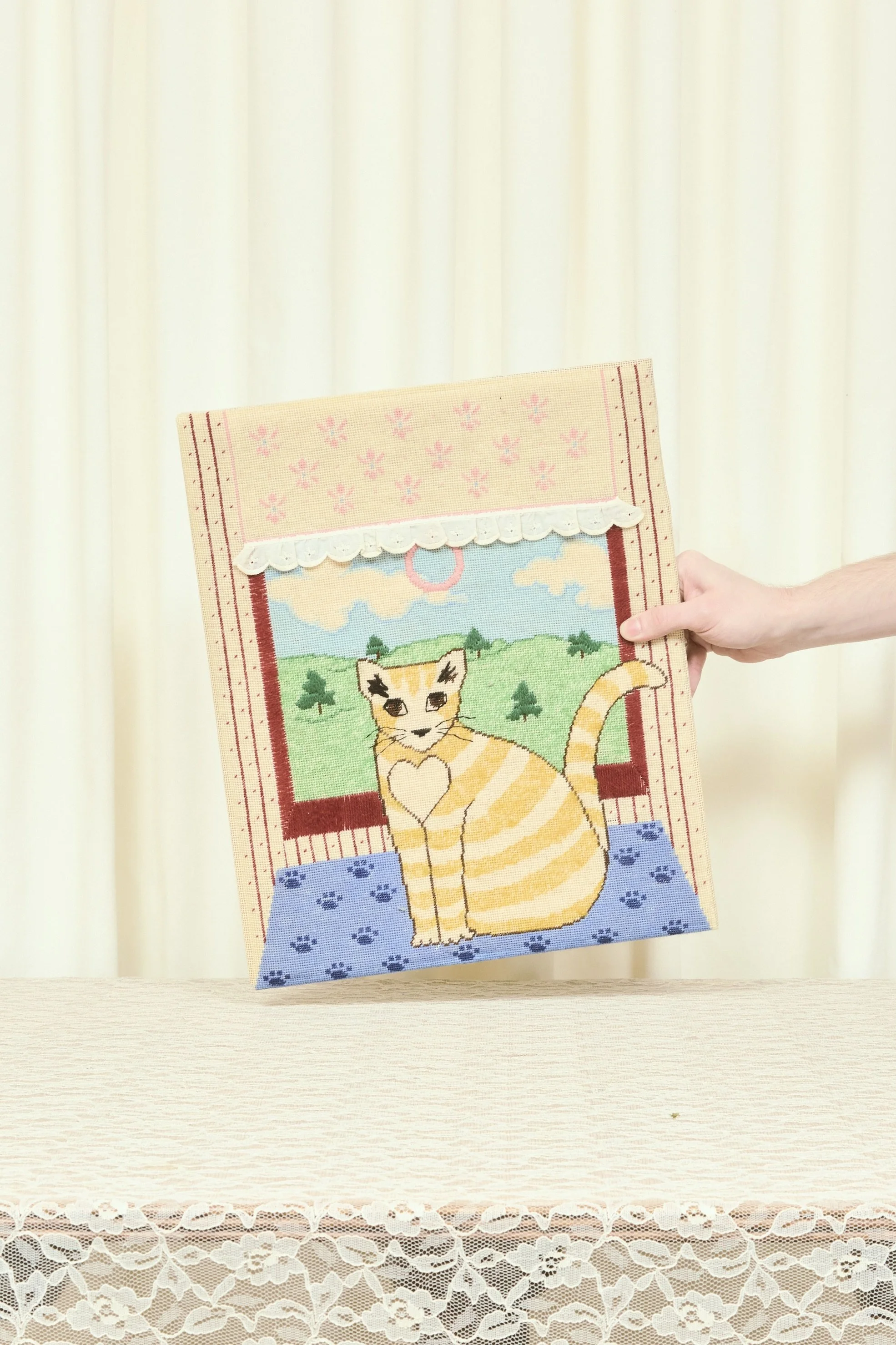 Vintage Cat in the Window Needlepoint