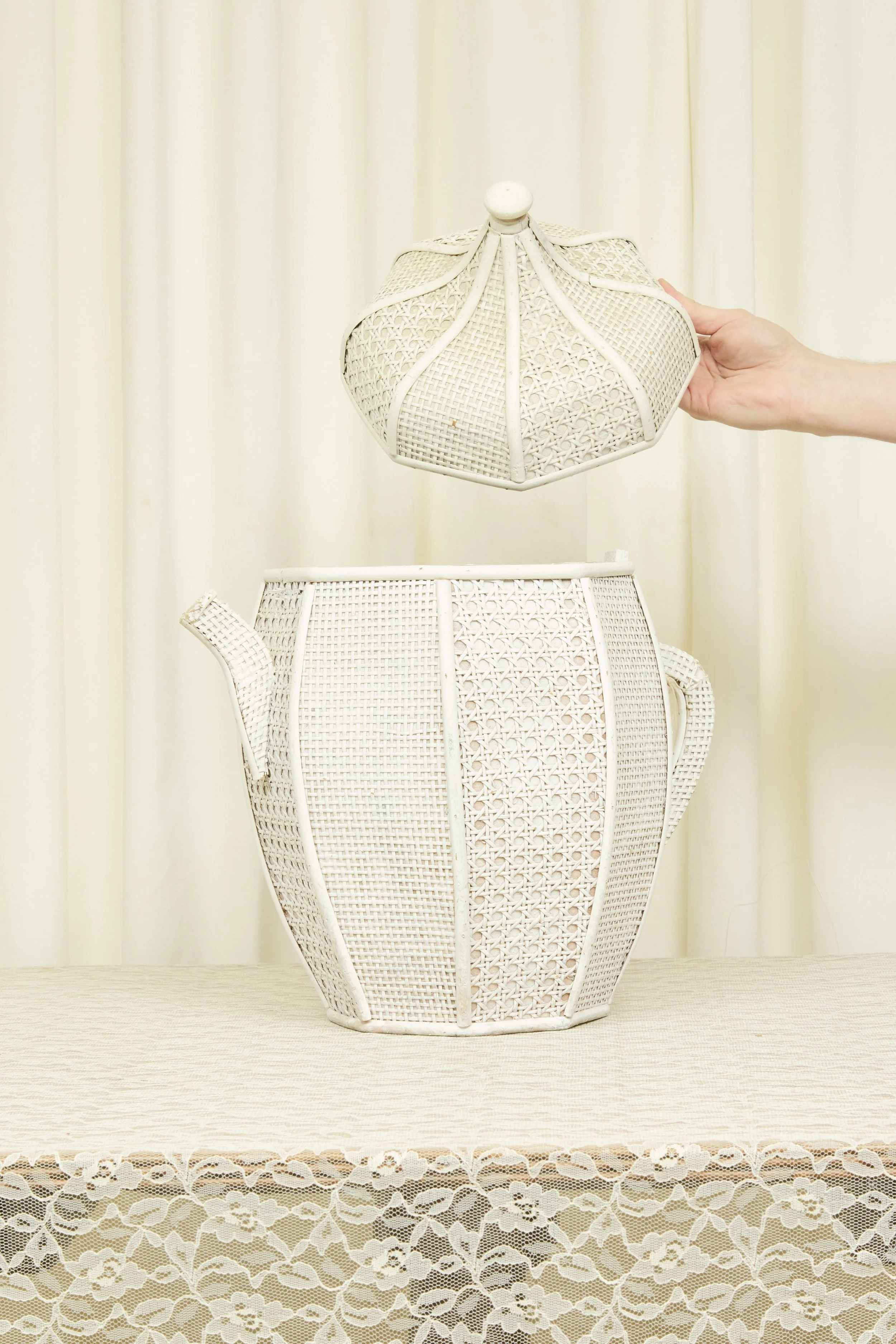 Vintage Tea Pot Wicker Basket