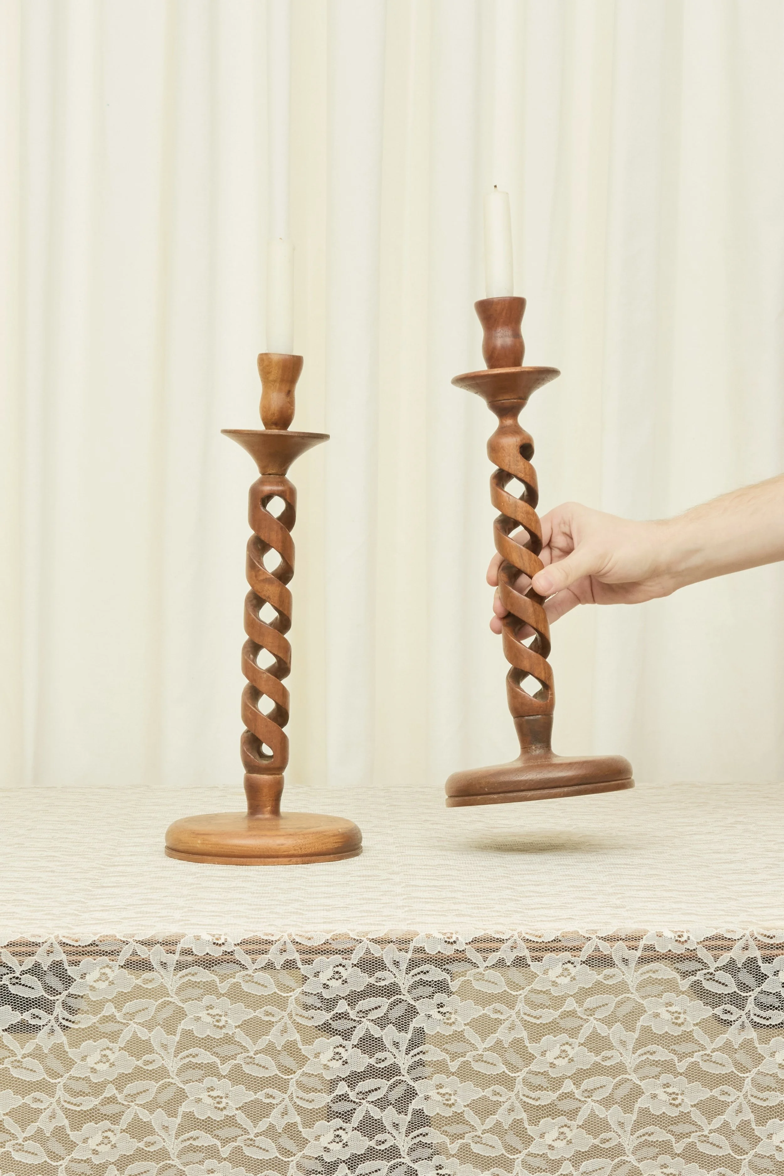 Vintage Barley Twist Candle Holder Set/2