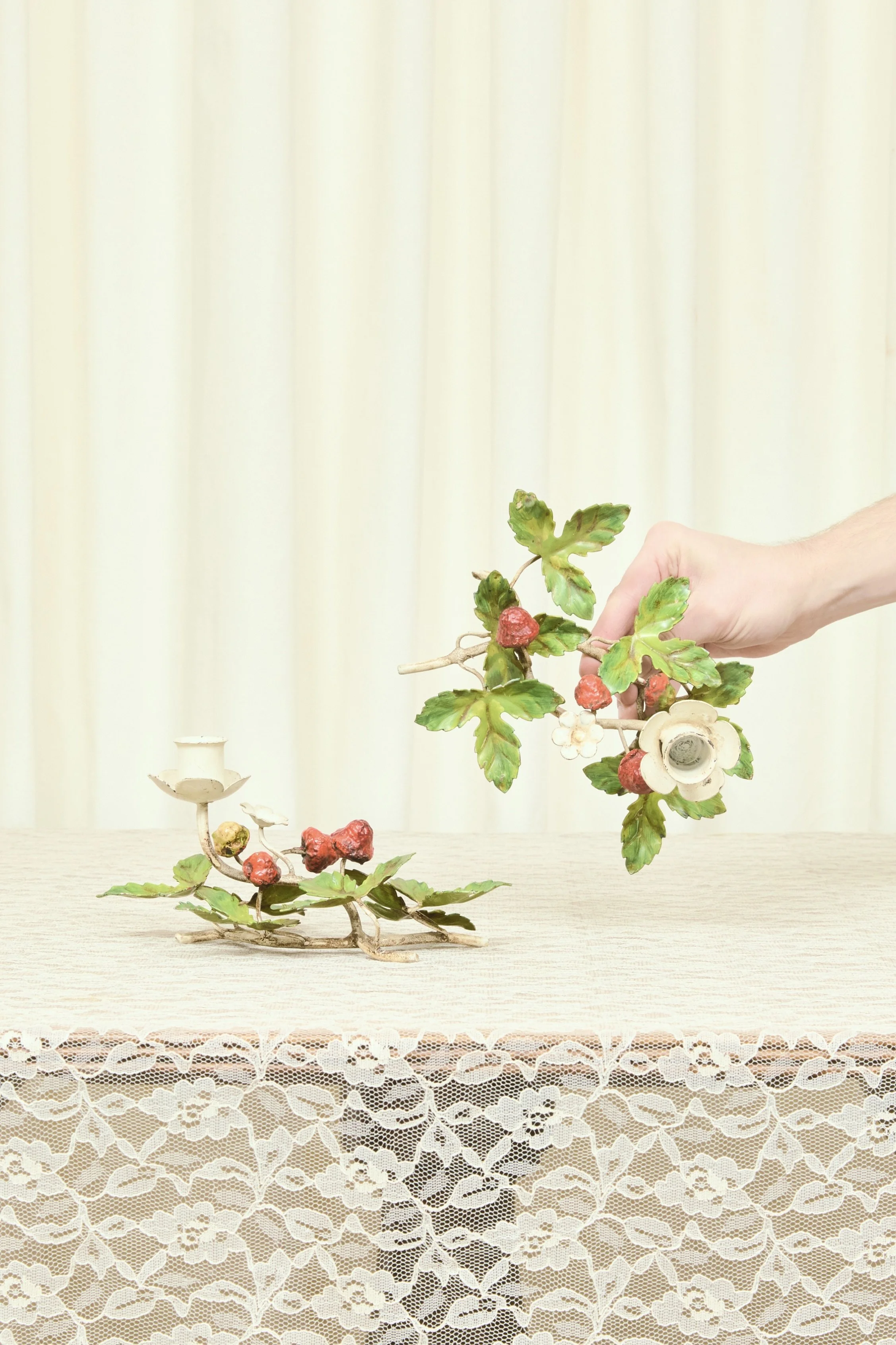 Vintage Italian Metal Strawberry Candle Holders Set/2 (1950's)