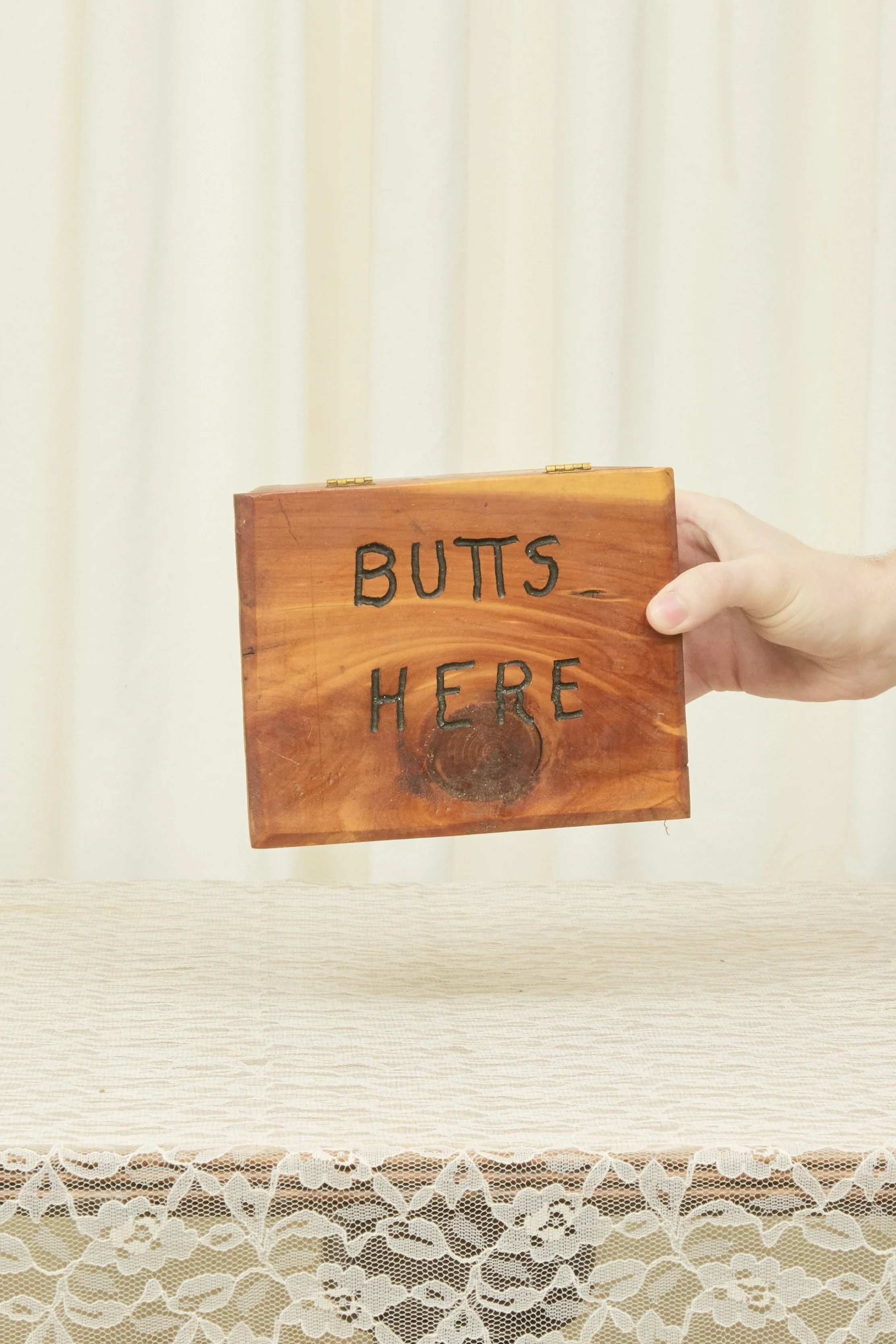 Vintage "Butts Here" Trinket Box