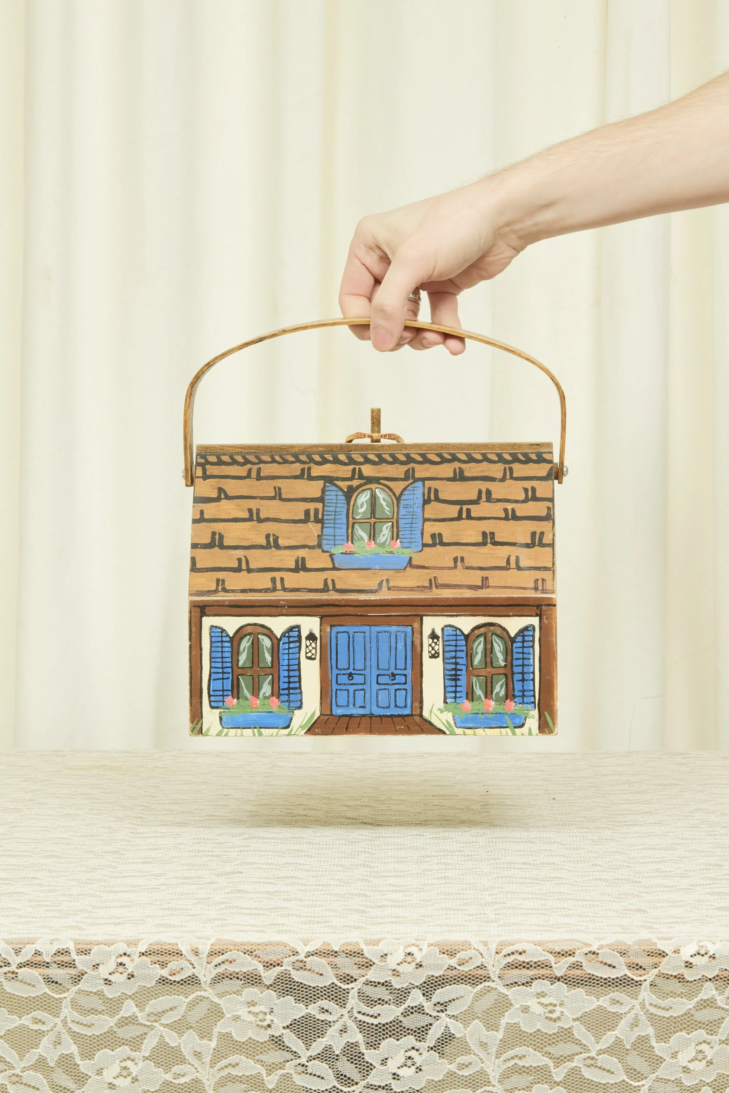 Vintage Painted House Box/Bag