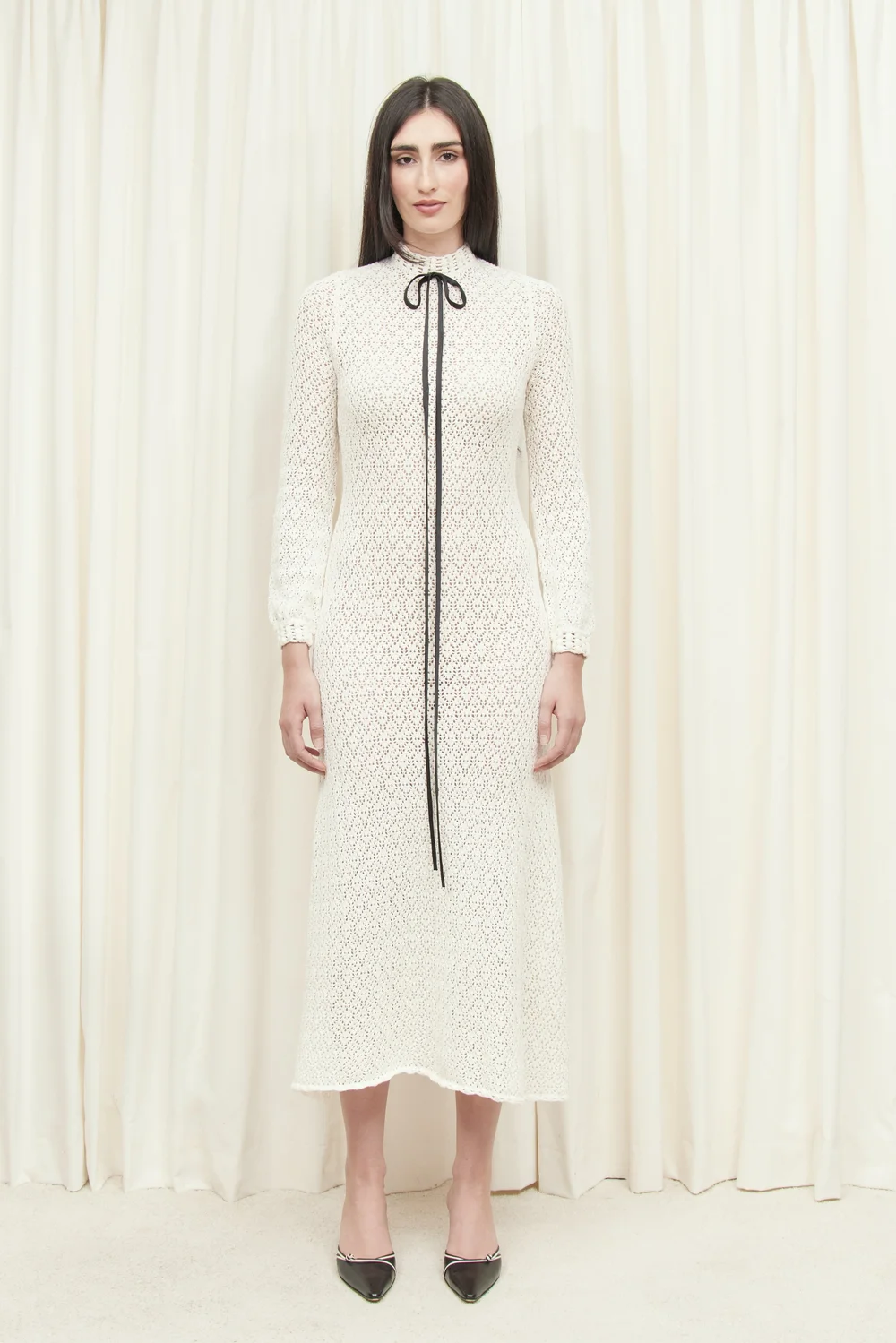 Patsy Pointelle Midi Dress (Ivory)  Tanner Fletcher