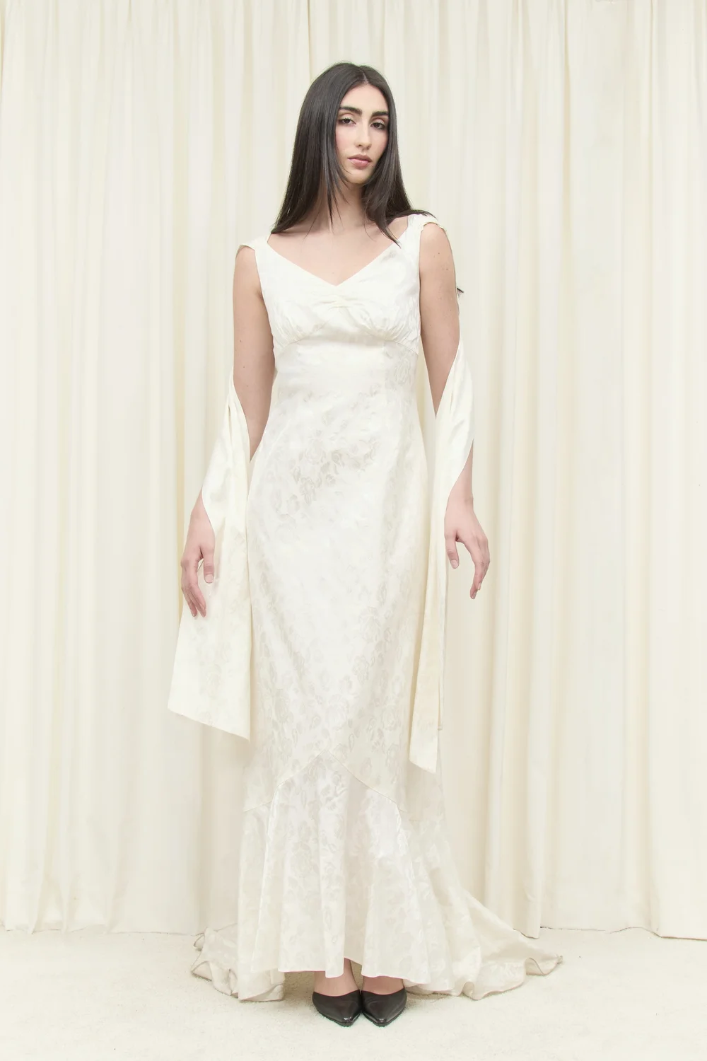 short dress beach wedding DZ9550 Simple Long Wedding Dress With Neck Scarf – TANYA BRIDAL