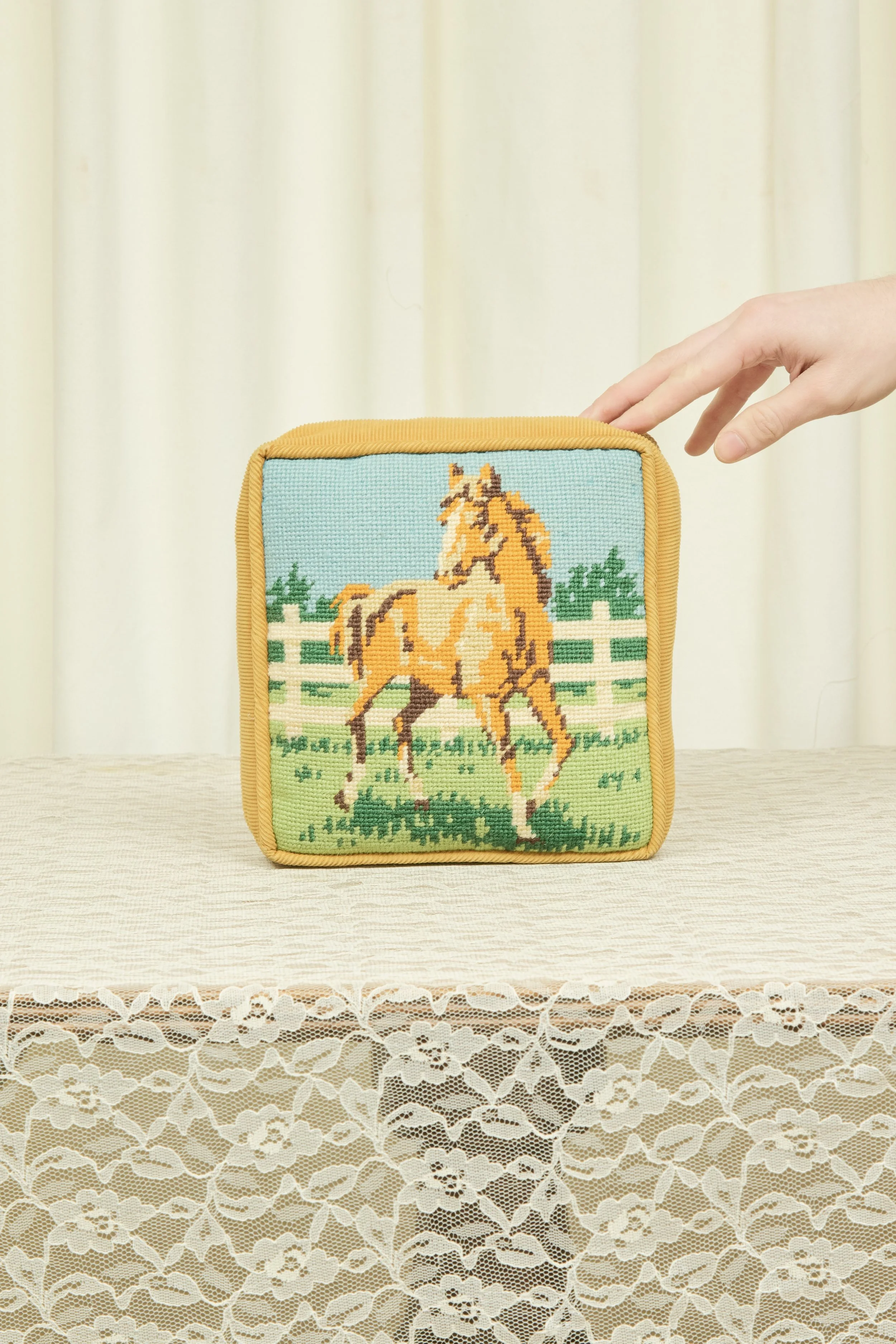 Vintage Horse Needlepoint Pillow