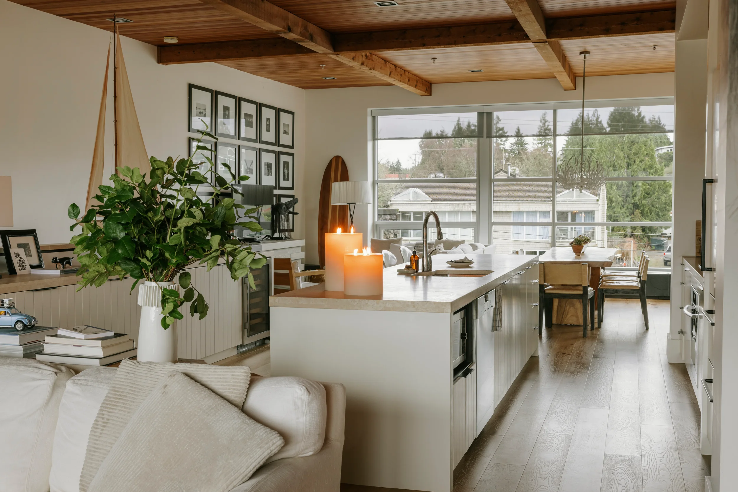 Coastal residence with exposed wood beam ceiling in Tofino, British Columbia by Little Giant