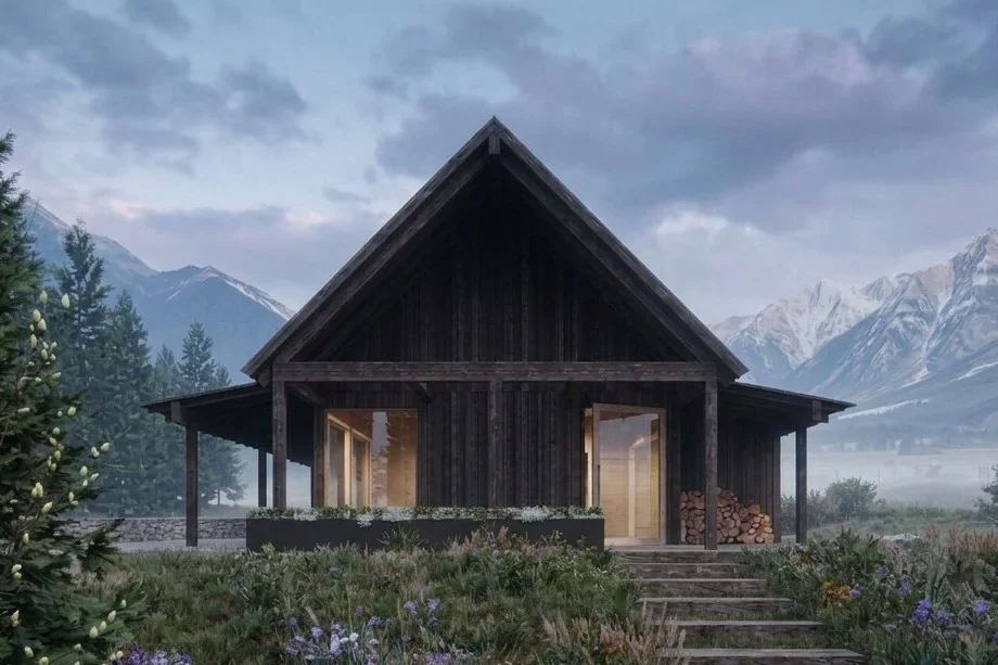 Mountain caretaker residence with dark façade and expansive glazing in Pemberton, British Columbia by Little Giant