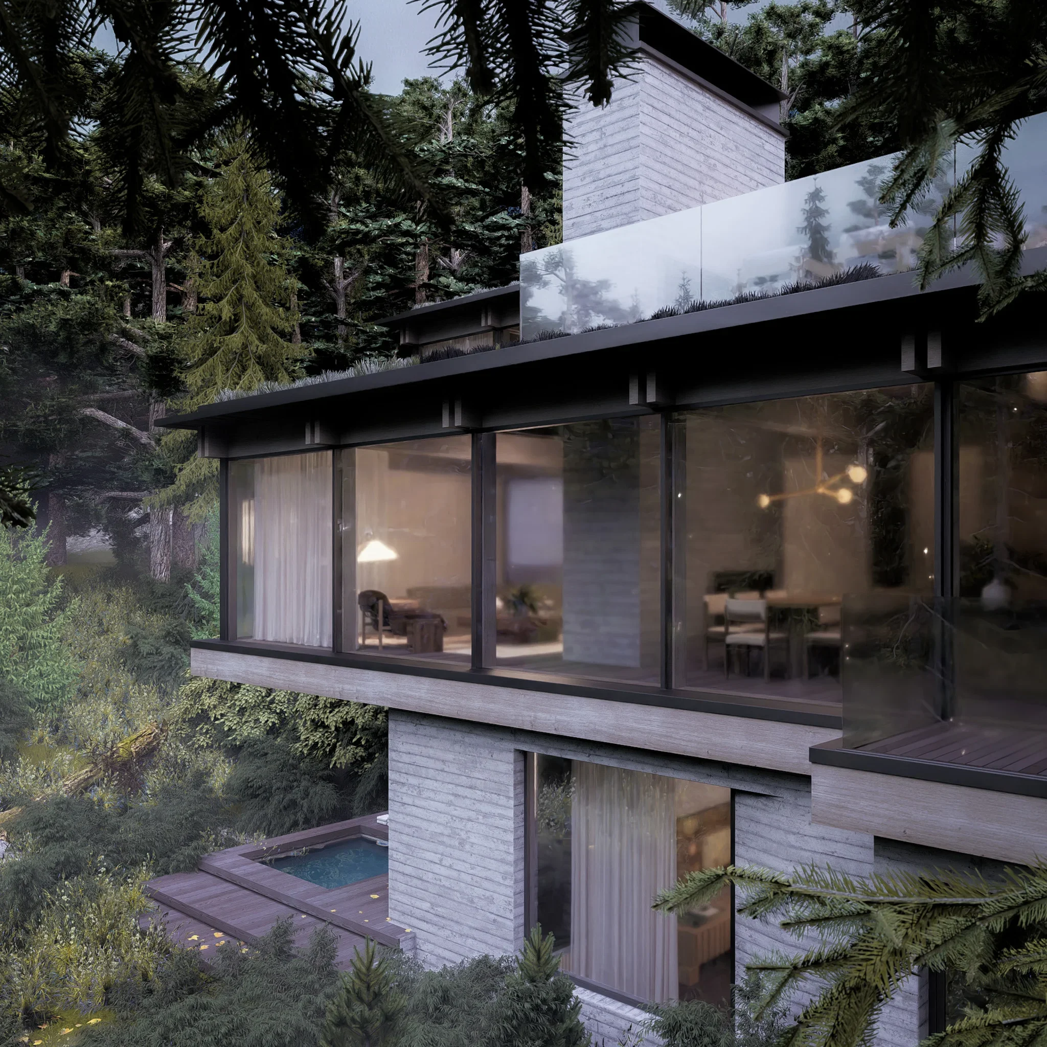 Modern mountain residence with floor-to-ceiling glazing and light brick cladding in Panorama, British Columbia by Little Giant