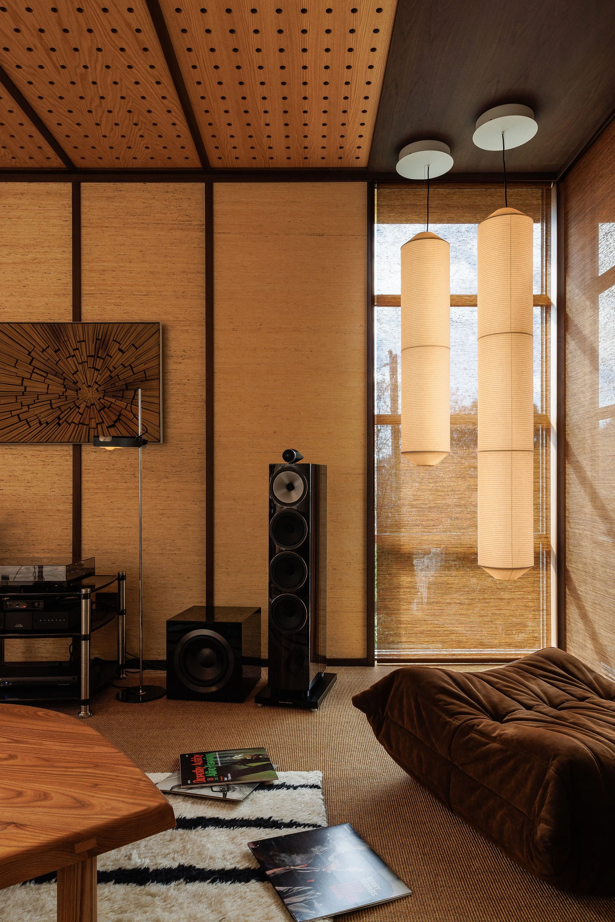 Residential listening lounge with premium sound system and custom interior finishes in Victoria BC by Little Giant