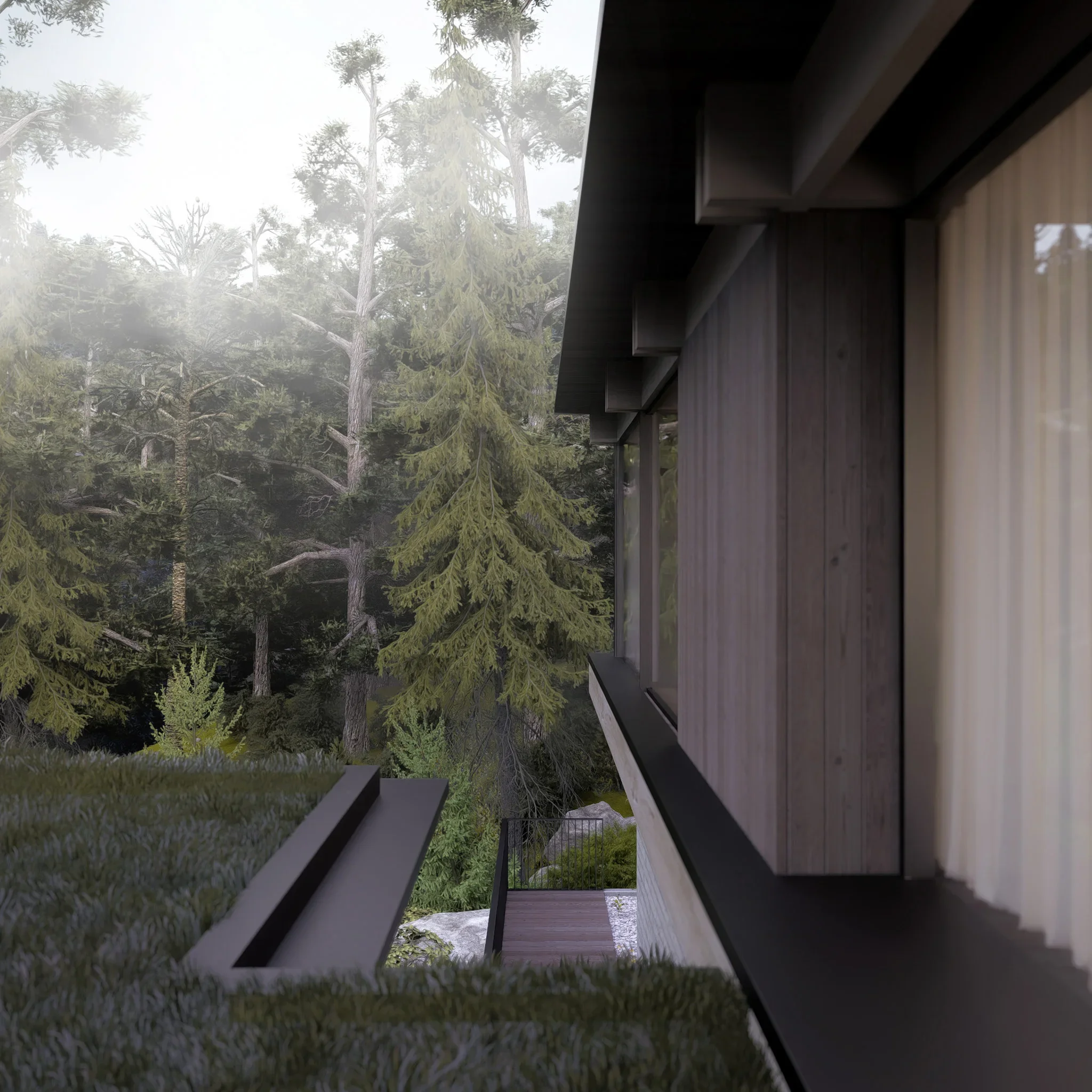 Modern mountain residence with floor-to-ceiling glazing and light brick cladding in Panorama, British Columbia by Little Giant