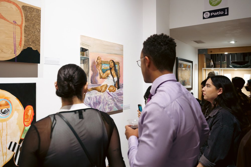  “Girl in the White Dress” by  Nia Simone  for the opening reception of the fourth annual installation of  The Local Group Show .  Photo by  Elmer Argueta .   July 1, 2022.  