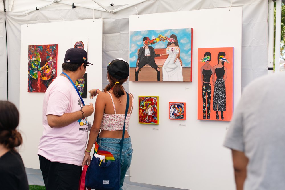  Pop-up exhibition and free watercolor workshop in collaboration with  Polaris Castillo  for the Downey Pride Family Picnic, hosted by L.A CADA.  Featured artwork by  Rhyeseyes .  Photo by  Gabriel Enamorado .   August 13, 2022.  