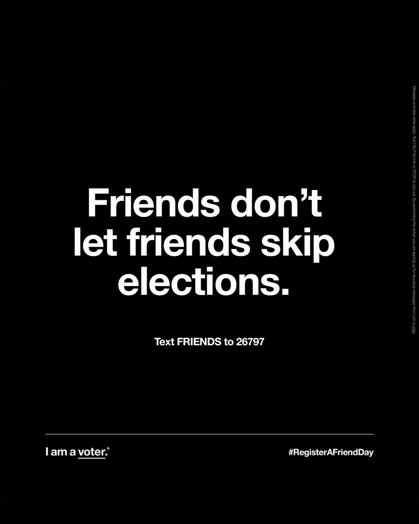 Friends don&rsquo;t let friends (and co-founders) skip elections! ✔️ 

Join TRN in supporting @iamavoter by texting FRIENDS to 26797 to make sure you are registered to vote. And post a photo with your friends and tag them with this caption to remind 