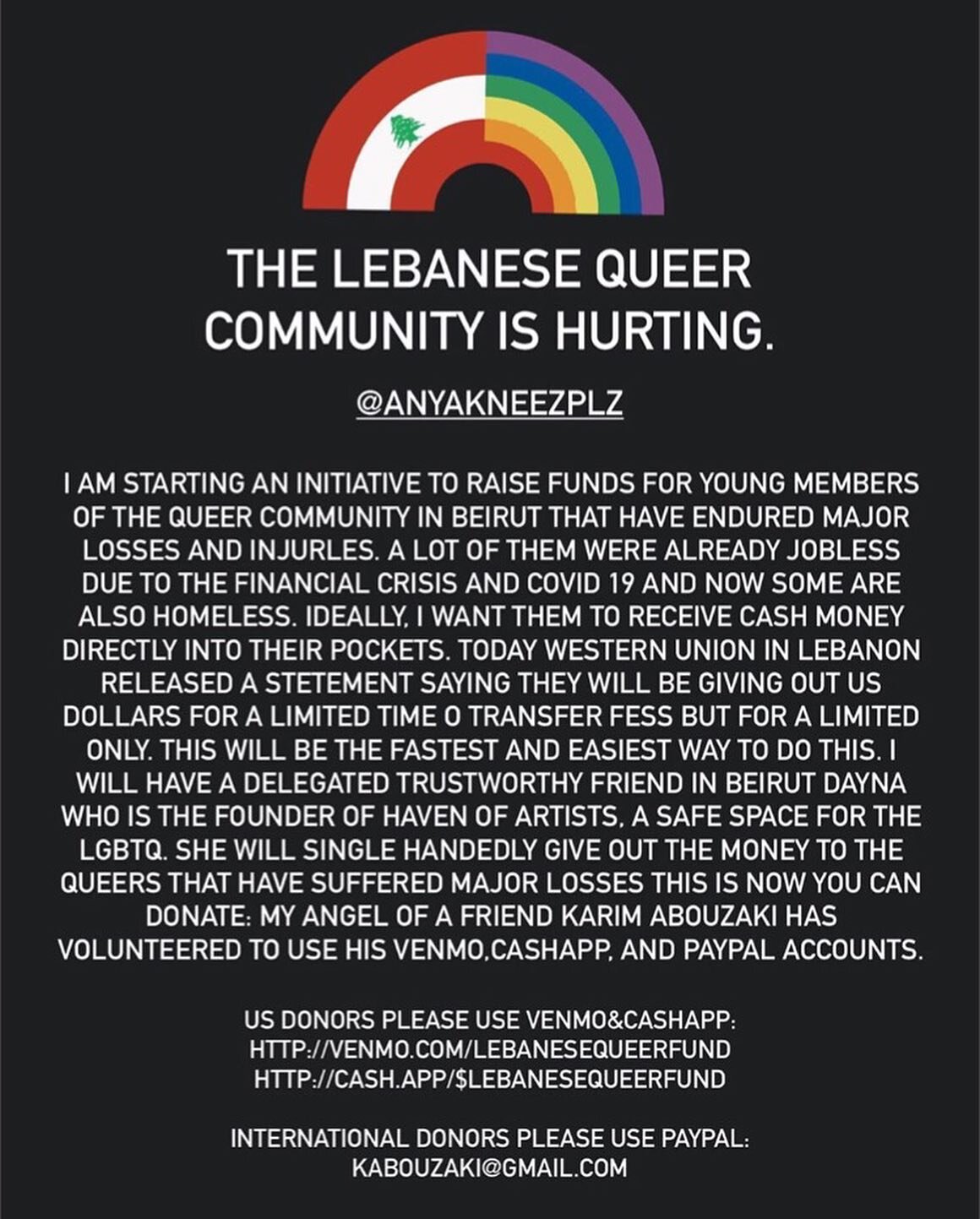 (Repost from @artqueerhabibi)
Please Donate and Share!!❤️ 🏳️&zwj;🌈 🇱🇧 
CONTACT  @anyakneezplz IF YOU ARE QUEER INDIVIDUAL WHO NEEDS HELP!❤️ @anyakneezplz @anyakneezplz ❤️

Illustration - @jacknajarian ❤️
#lgbt #lgbtq #queer #gay #pride #queerarab #lgbtlebanon #lgbtbeirut🏳️&zwj;🌈