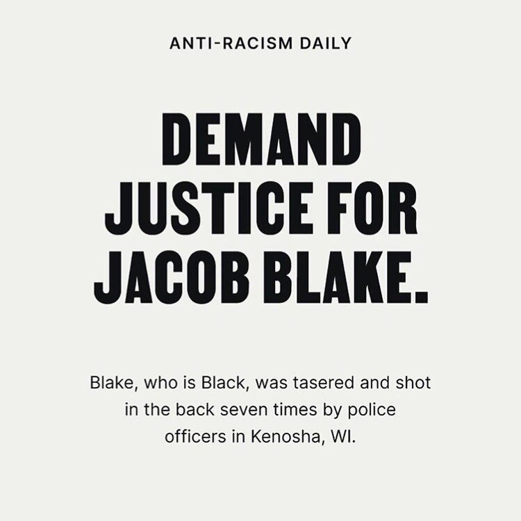 Press the link in our bio to access these links and to donate to Jacob Blake&rsquo;s family! (SLIDE REPOST: @antiracismdaily) 

Yesterday evening, a Black man was shot in the back seven times by police officers in Kenosha, WI. Reports indicate that the police were on the scene to respond to a domestic dispute, and the victim was attempting to help settle it (Kenosha News). A video of the shooting was widely circulated on social media. In the video, the victim can be seen walking to his car and opening the door before being restrained by a police officer and shot point-blank in the back. A reporter for WISN, a news channel in Wisconsin, later confirmed that the victim is 29-year-old Jacob Blake (Twitter). A large group of people was present to witness the shooting, in addition to his fiancée and children. As of the time of writing this, Blake is in serious condition.⁣⁣
⁣⁣
Call local officials to demand the police officers are held accountable:⁣⁣
⁣⁣
Kenosha City Attorney⁣⁣
262-653-4170⁣