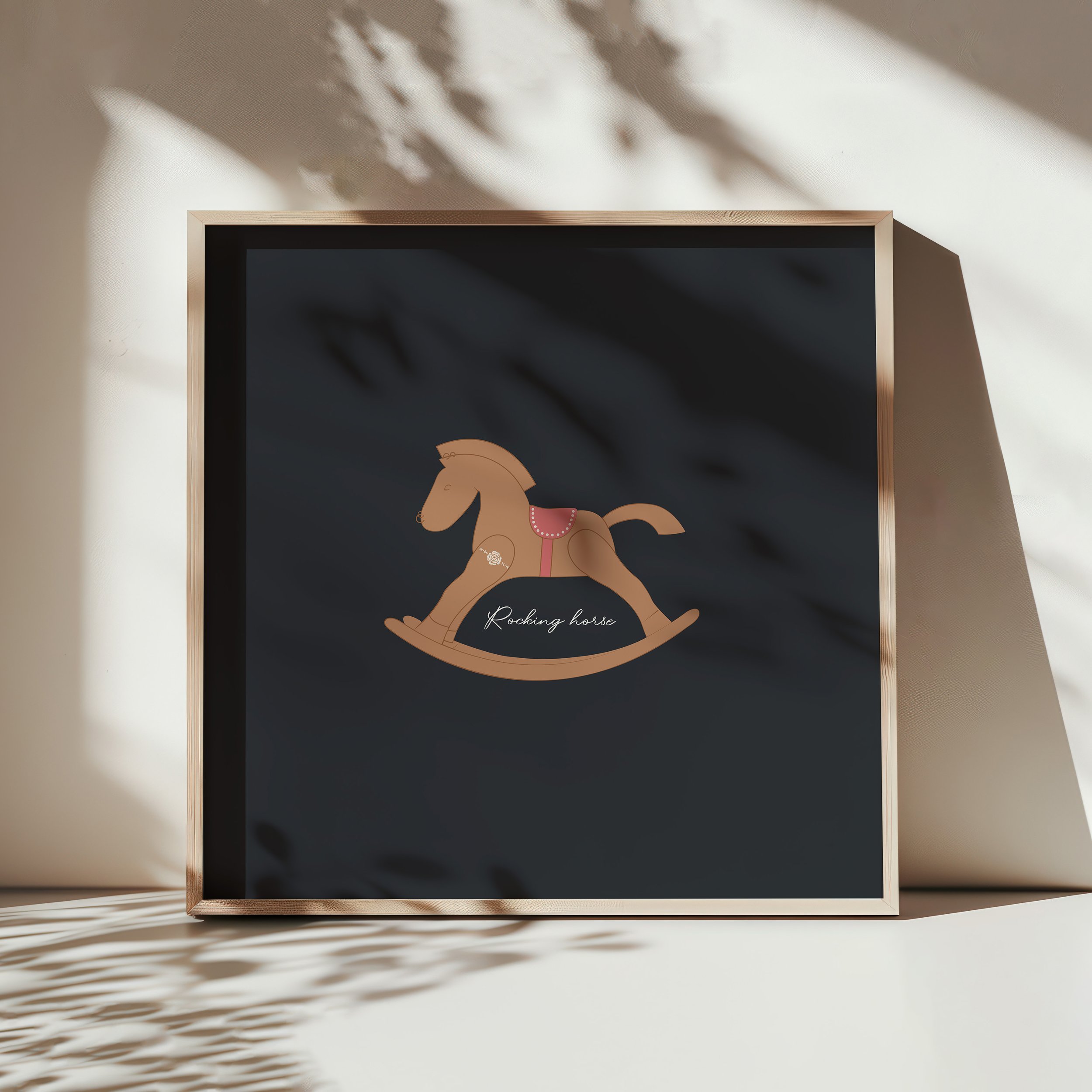 Rocking horse poster in soft black