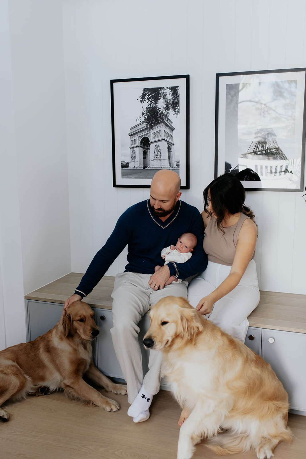 Tweed Coast newborn photo shoot captures parents, dogs and baby at home during Tweed Coast baby photo shoot.