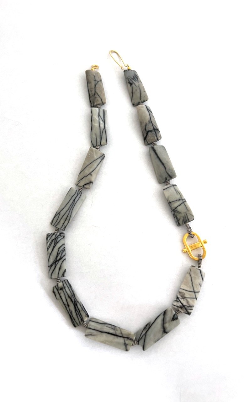 Black Line Jasper Twisted Rectangle Necklace II