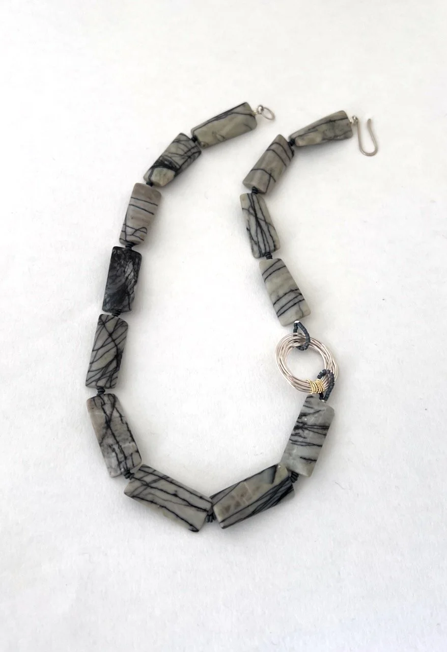 Black Line Jasper Twisted Rectangle Necklace II