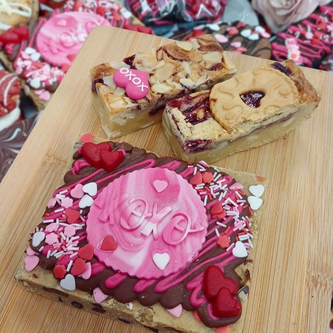 Valentine’s Treat Box: Love Letter Cookie Slice + Jammie Dodger & Raspberry Bakewell Blondies (Limited Edition)
