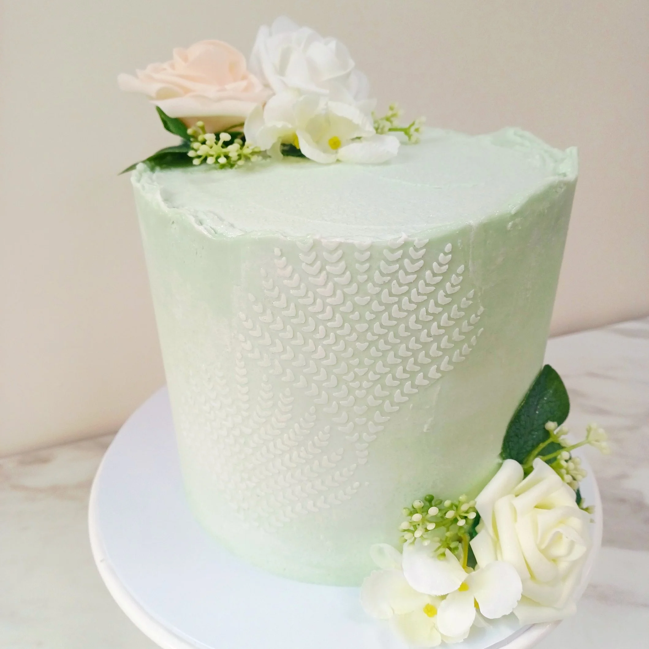 Luxury 6" with stencil design and faux flowers 