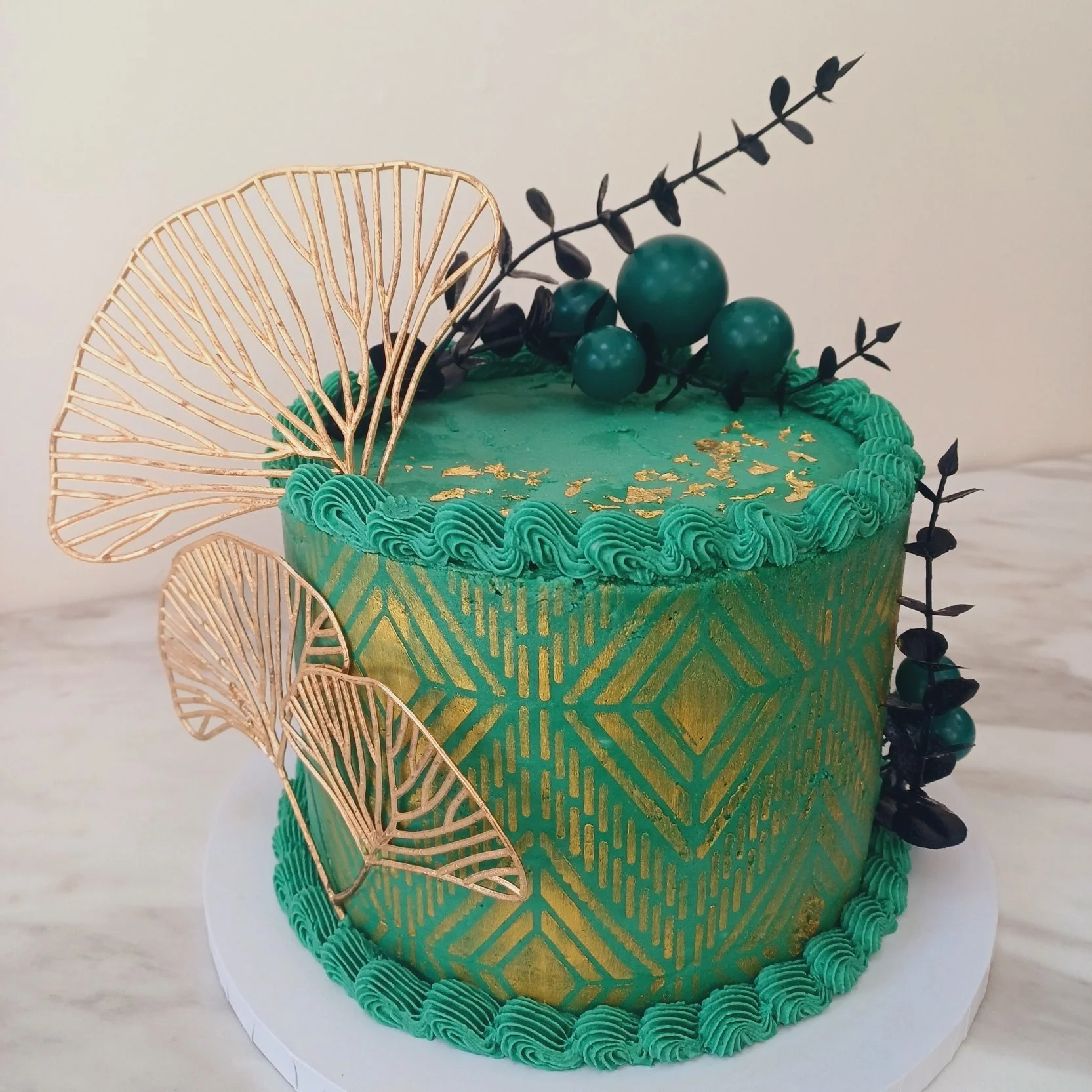 Luxury 6" Emarald Green & Gold with geometric pattern, gold leaf and toppers