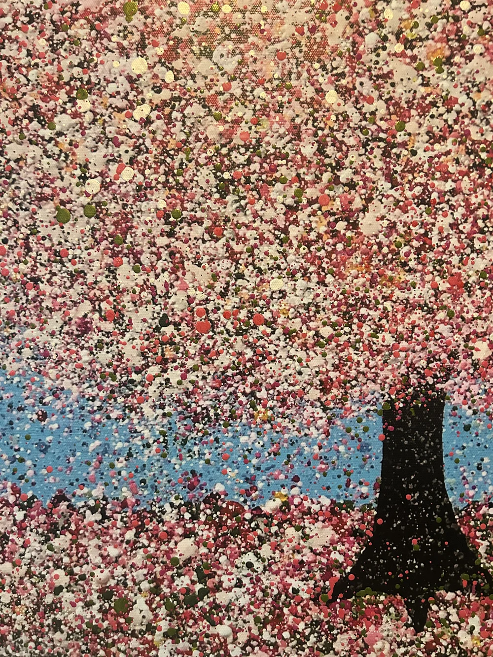 Hand embellished Cherry Blossom canvas print, 80x80cm framed in