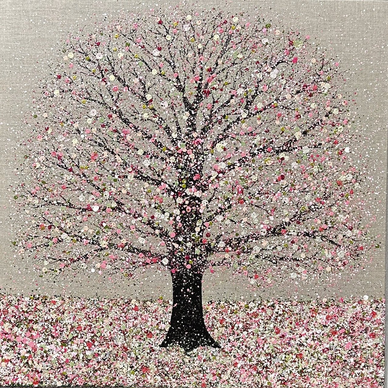 Spring Fluttering 2 76x76cm in 80x80cm white frame