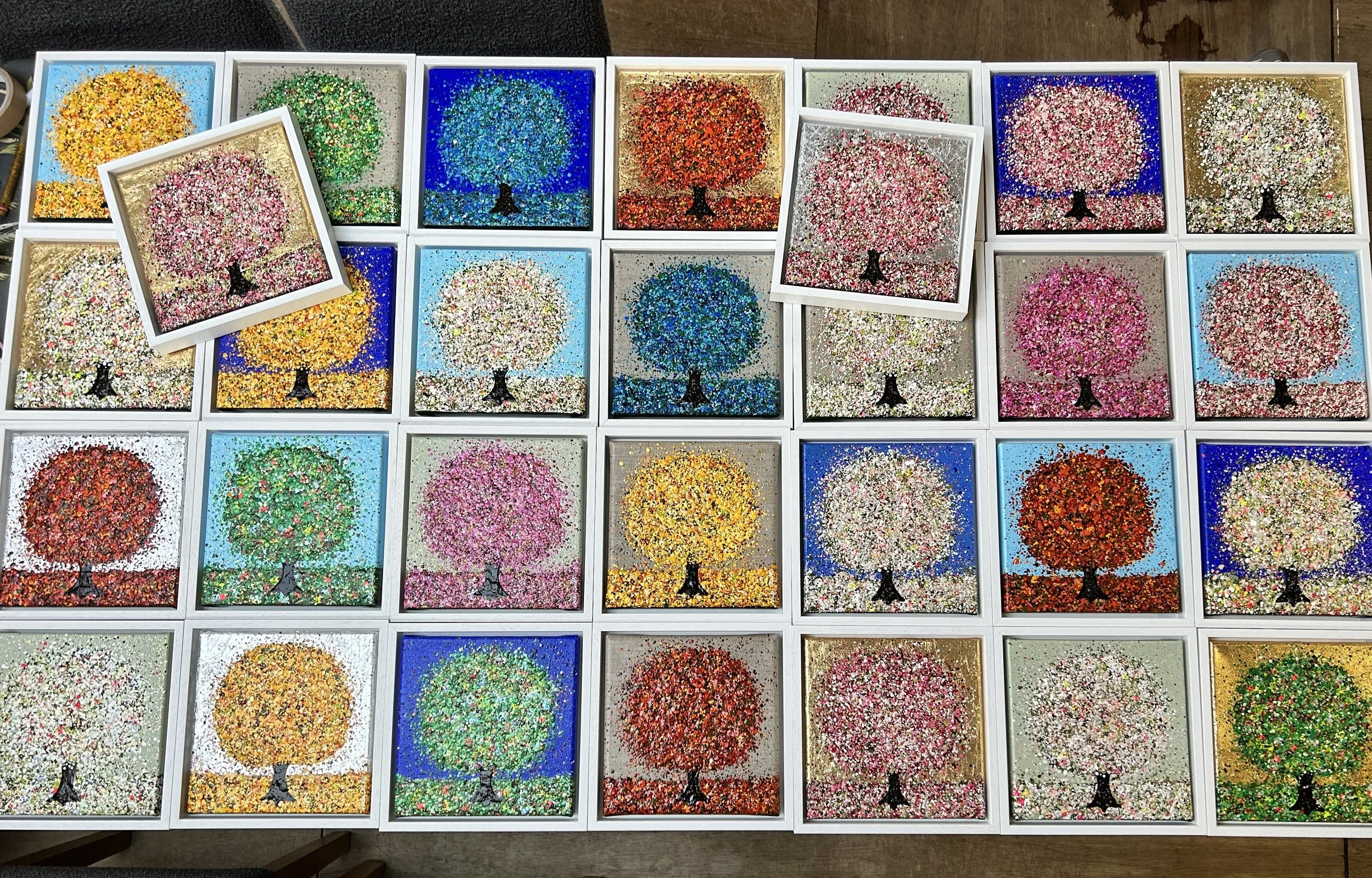 Little trees, 20x20cm in 24x24cm white frames