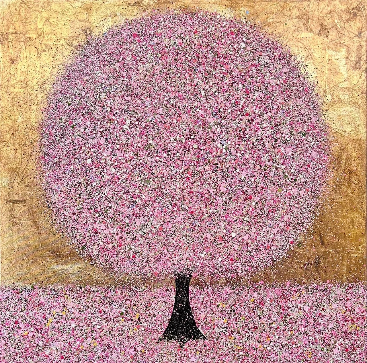 Spring Treasure 100x100cm framed in white