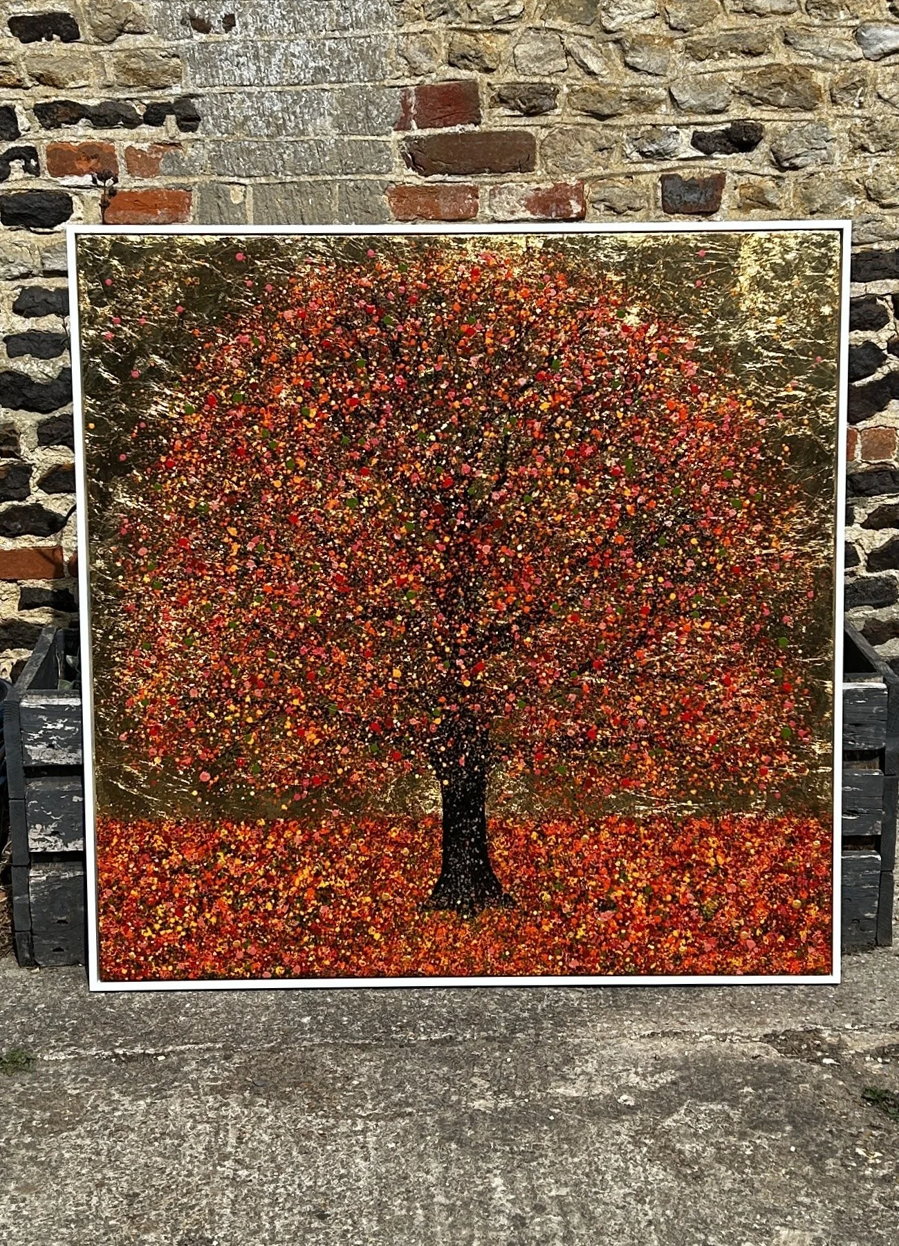 Autumn Dances In 100x100cm in 104x104cm white tray frame