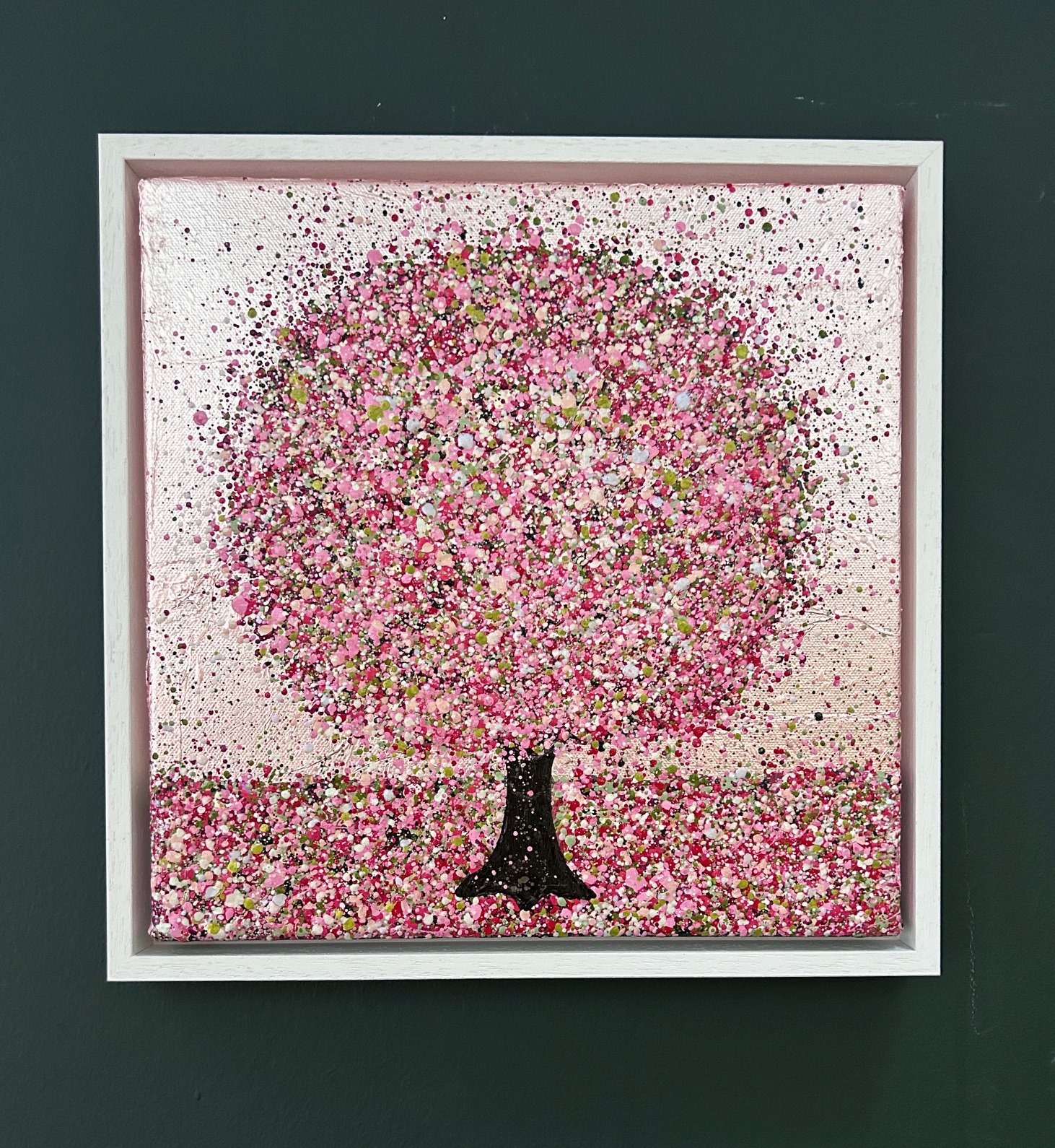 Spring Pink Happiness 30x30cm framed in white