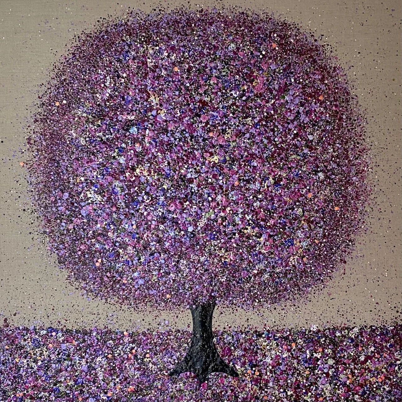 SOLD Glittering Lilacs 80x80cm, Riverside Gallery