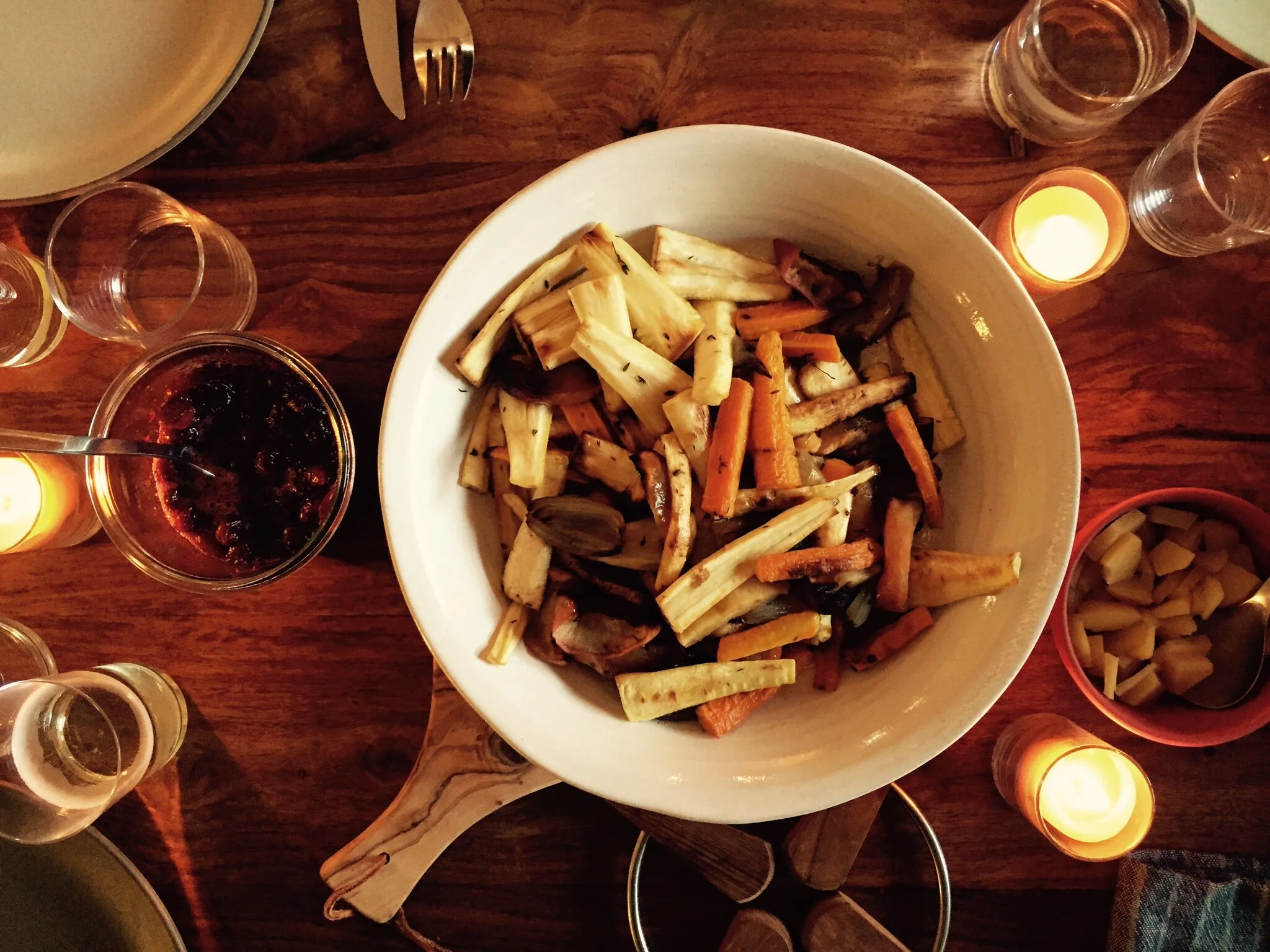 Roasted Parsnips, Carrots, Apples and Thyme