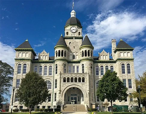 Jasper County Courthouse in Carthage, Missouri with clock tower