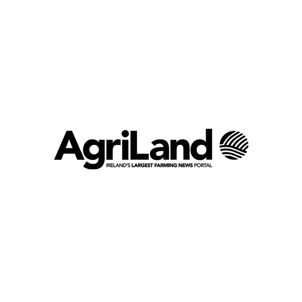 Logo of Agriland, Ireland's largest farming news portal, in black and white.