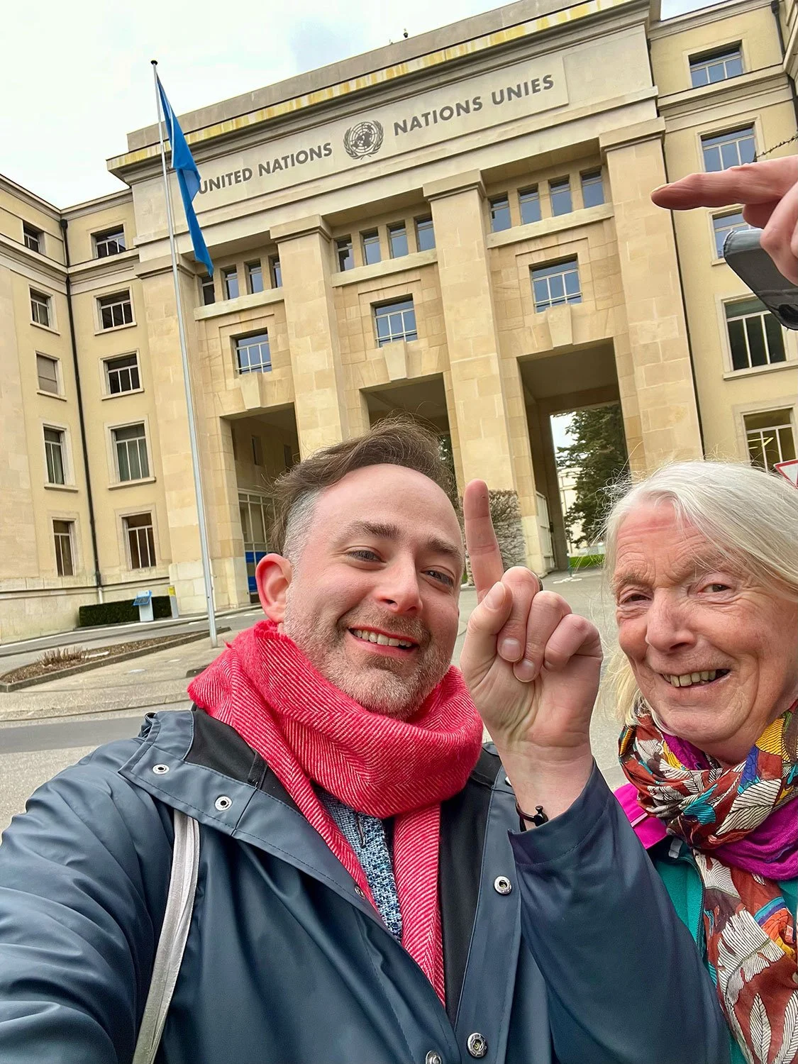 Anthony at United Nations in Geneva with Sally Barnes